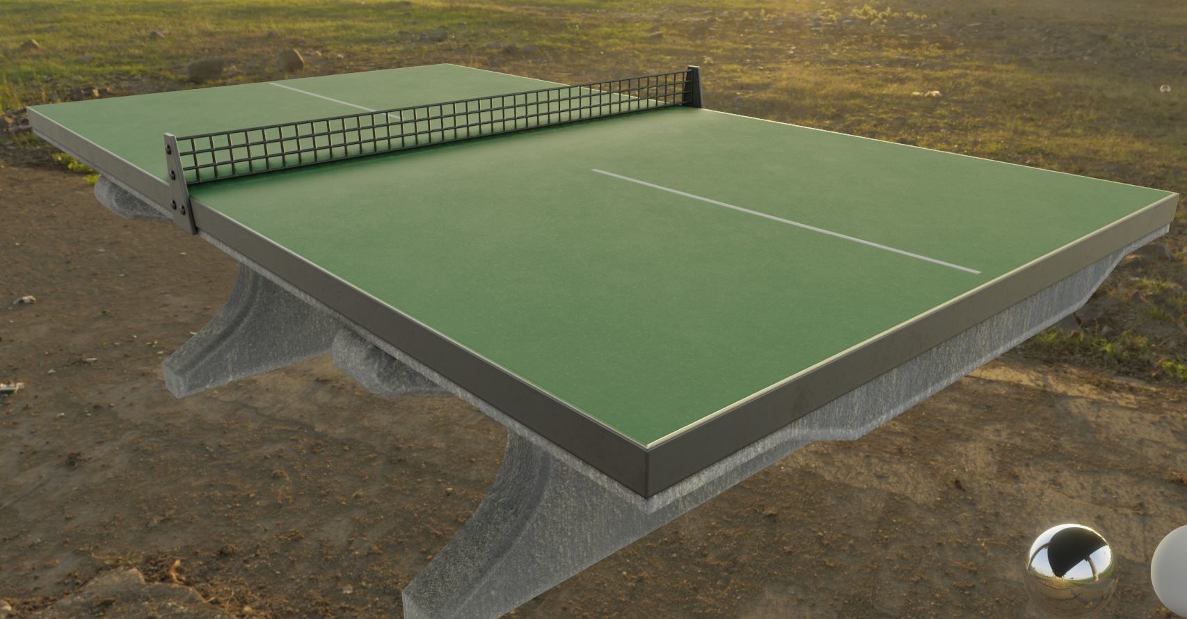 Ping Pong Table 1 For Outside With Concrete Foundation Low-poly 3D model_3