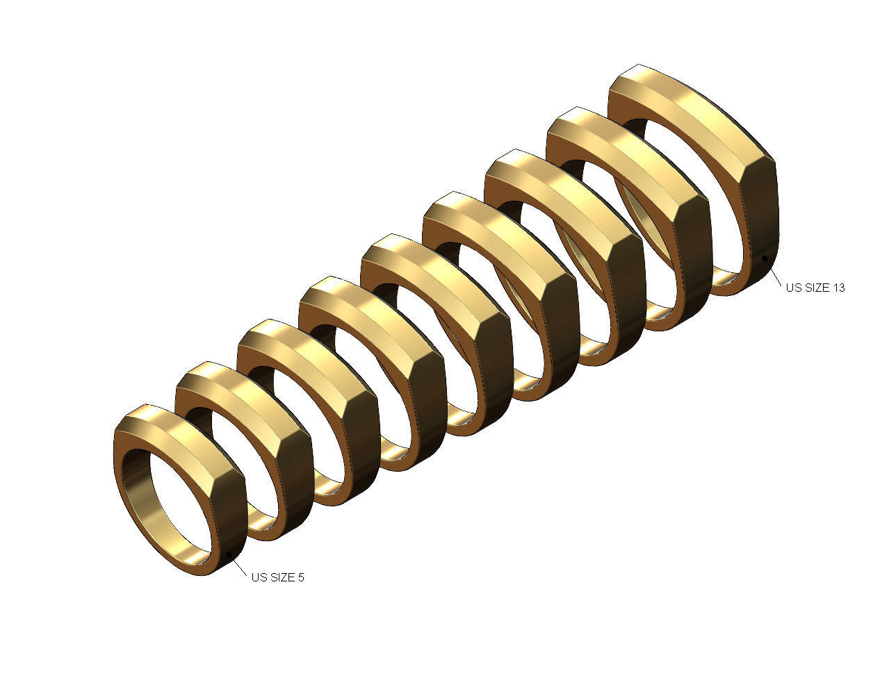 Rounded and chamfred sides rectangular signet US sizes 5to13 3D print model_1