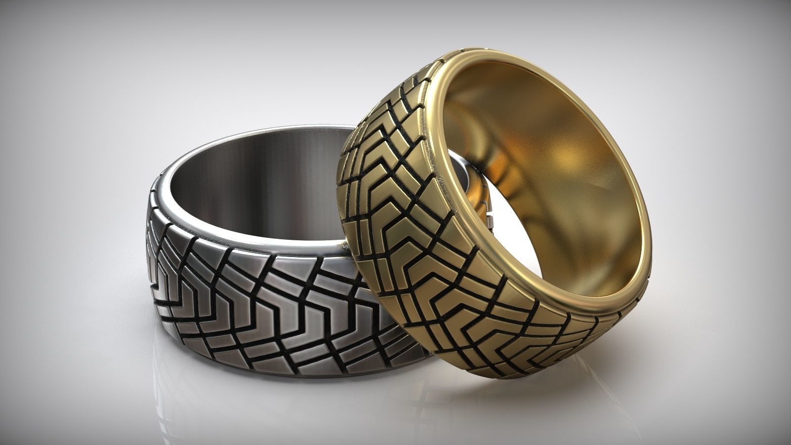 Car Tire Tread Design Mud Wedding Ring 3D print model_3