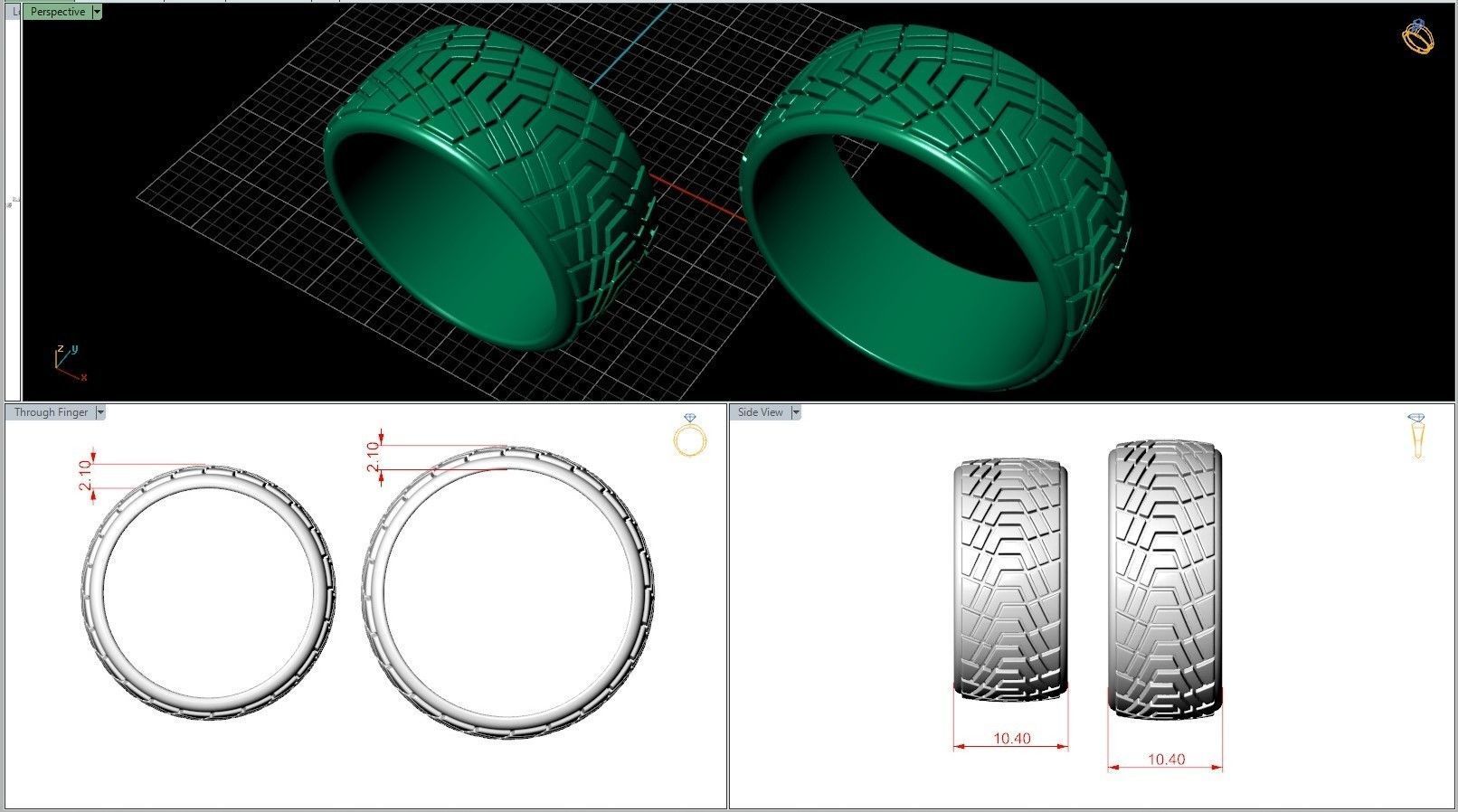 Car Tire Tread Design Mud Wedding Ring 3D print model_8