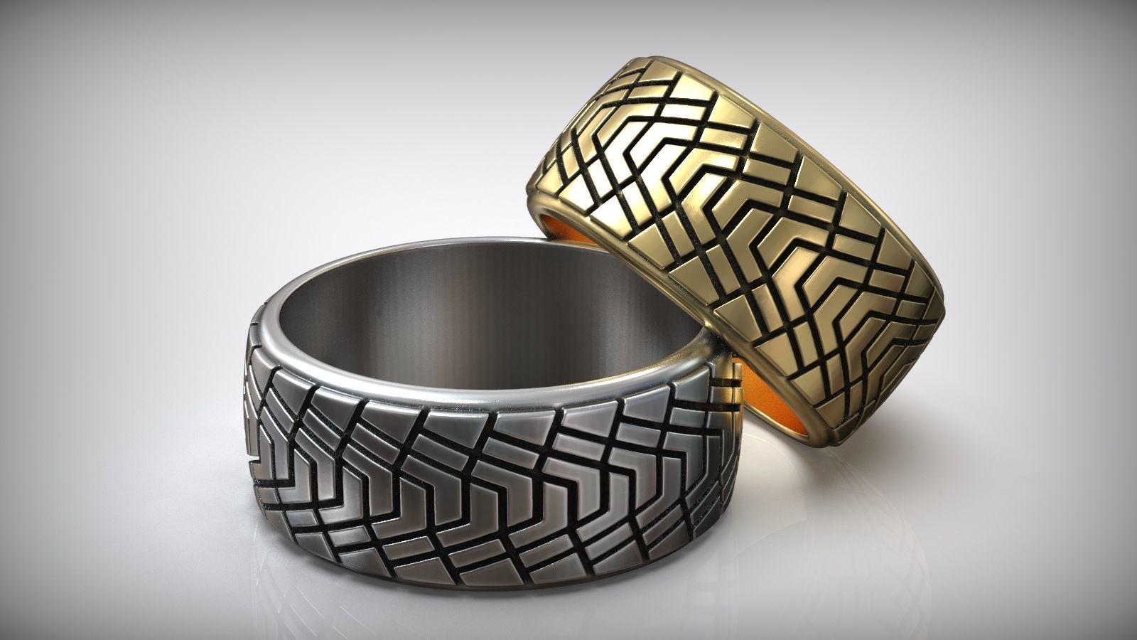 Car Tire Tread Design Mud Wedding Ring 3D print model_2