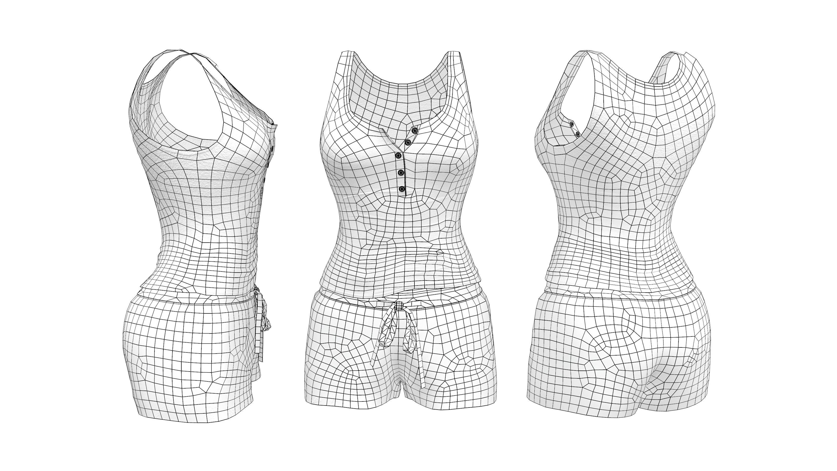 Short and Tank Pyjama Set Low-poly 3D model_4