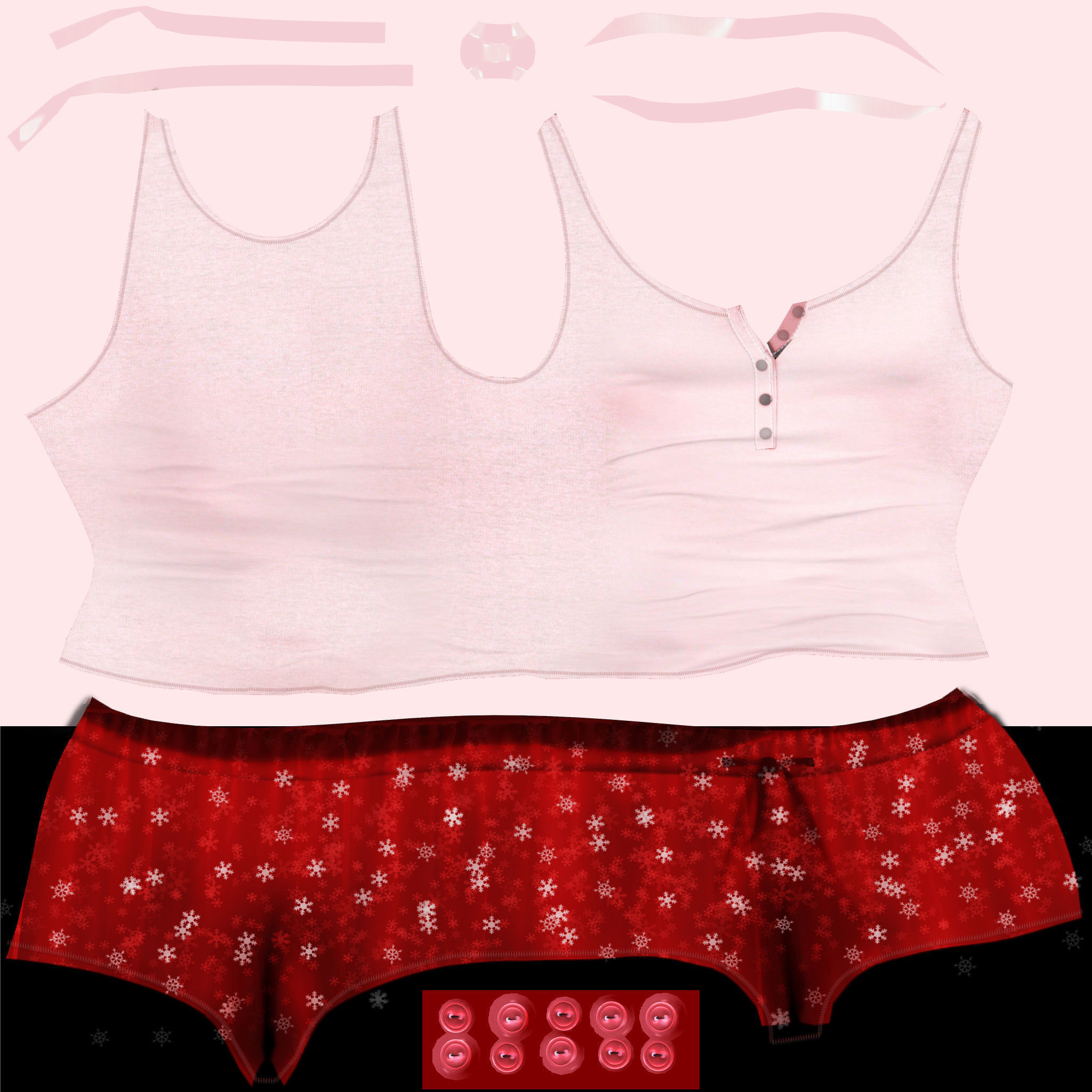 Short and Tank Pyjama Set Low-poly 3D model_6