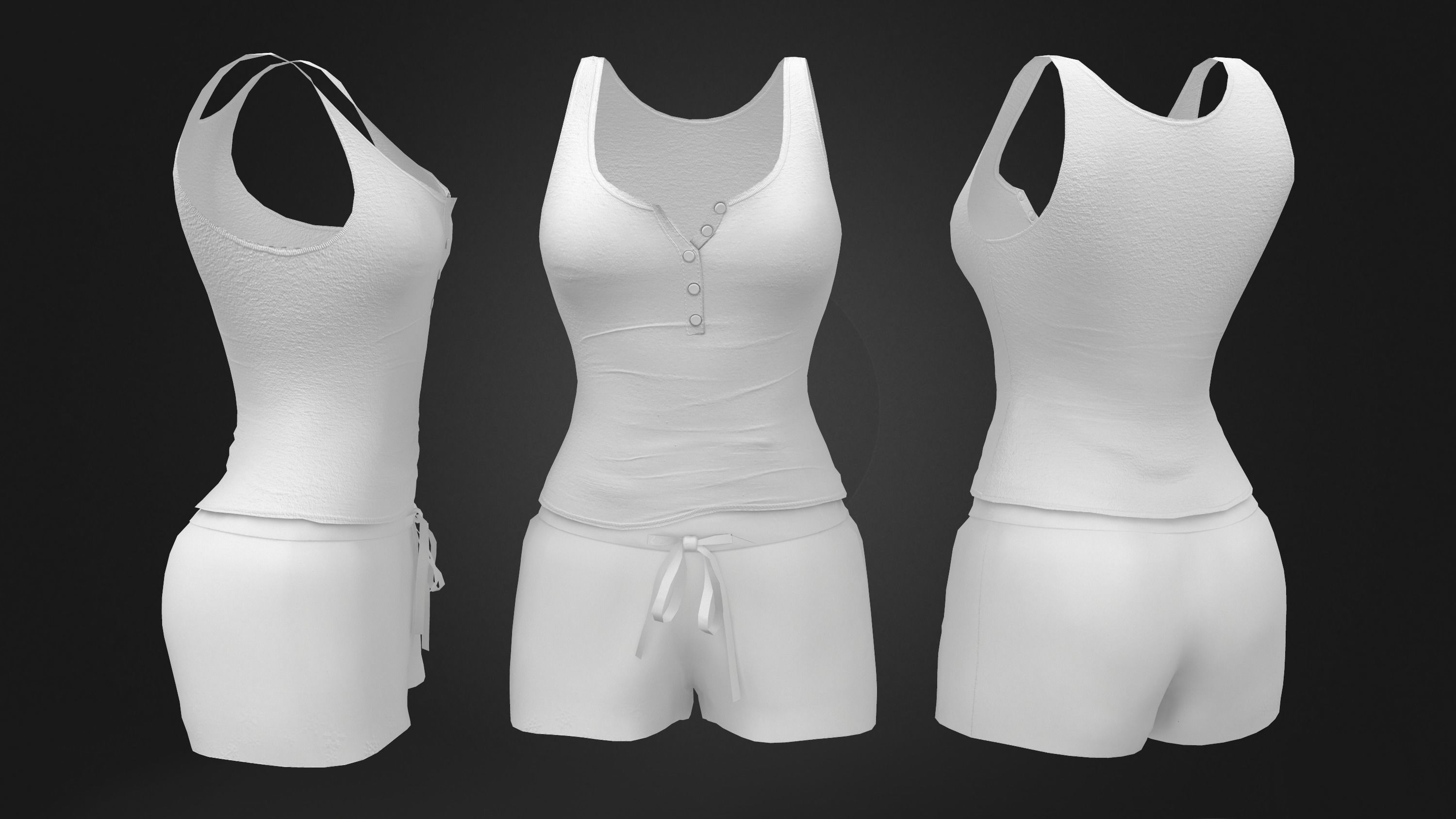 Short and Tank Pyjama Set Low-poly 3D model_5