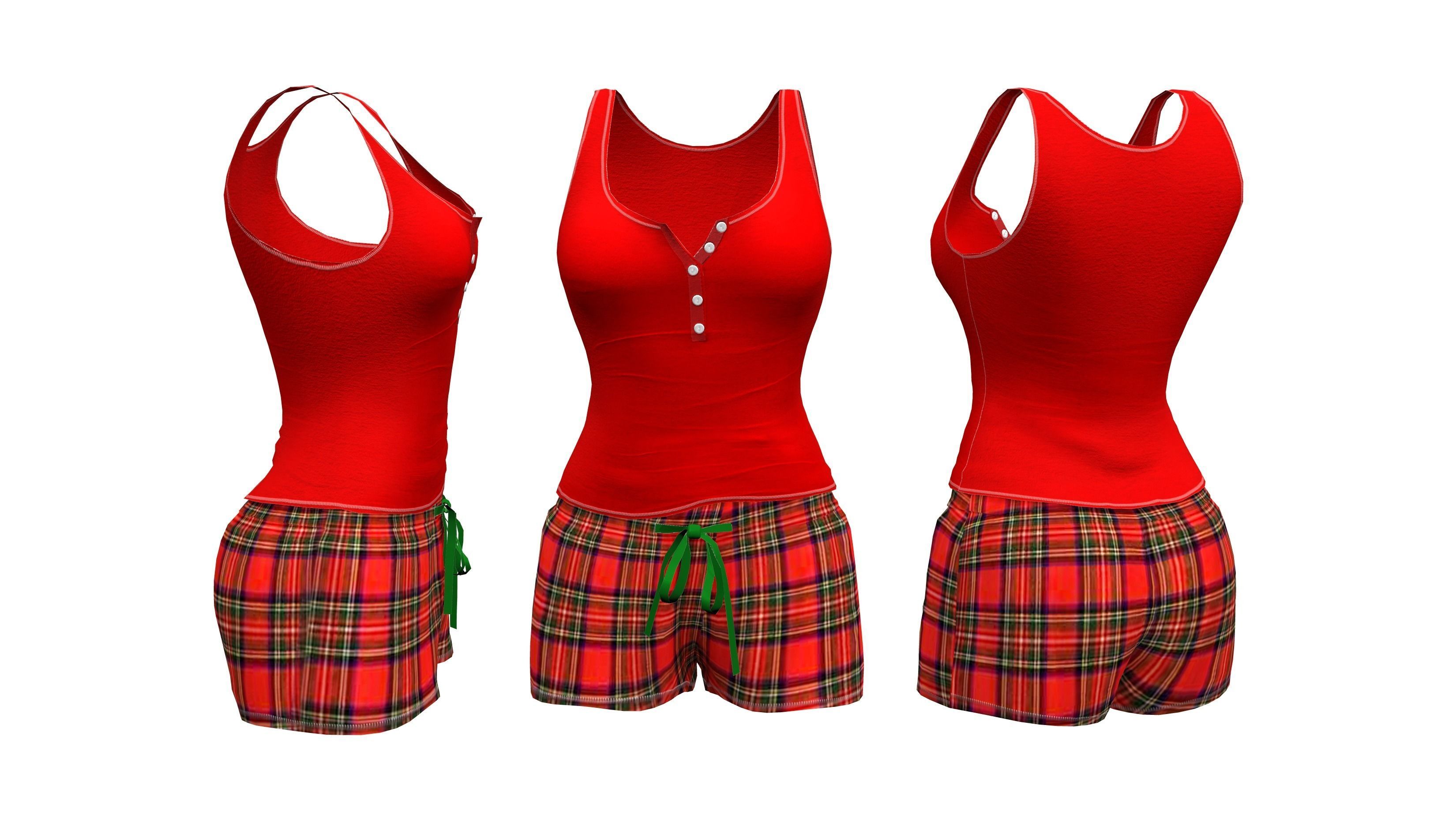 Short and Tank Pyjama Set Low-poly 3D model_3