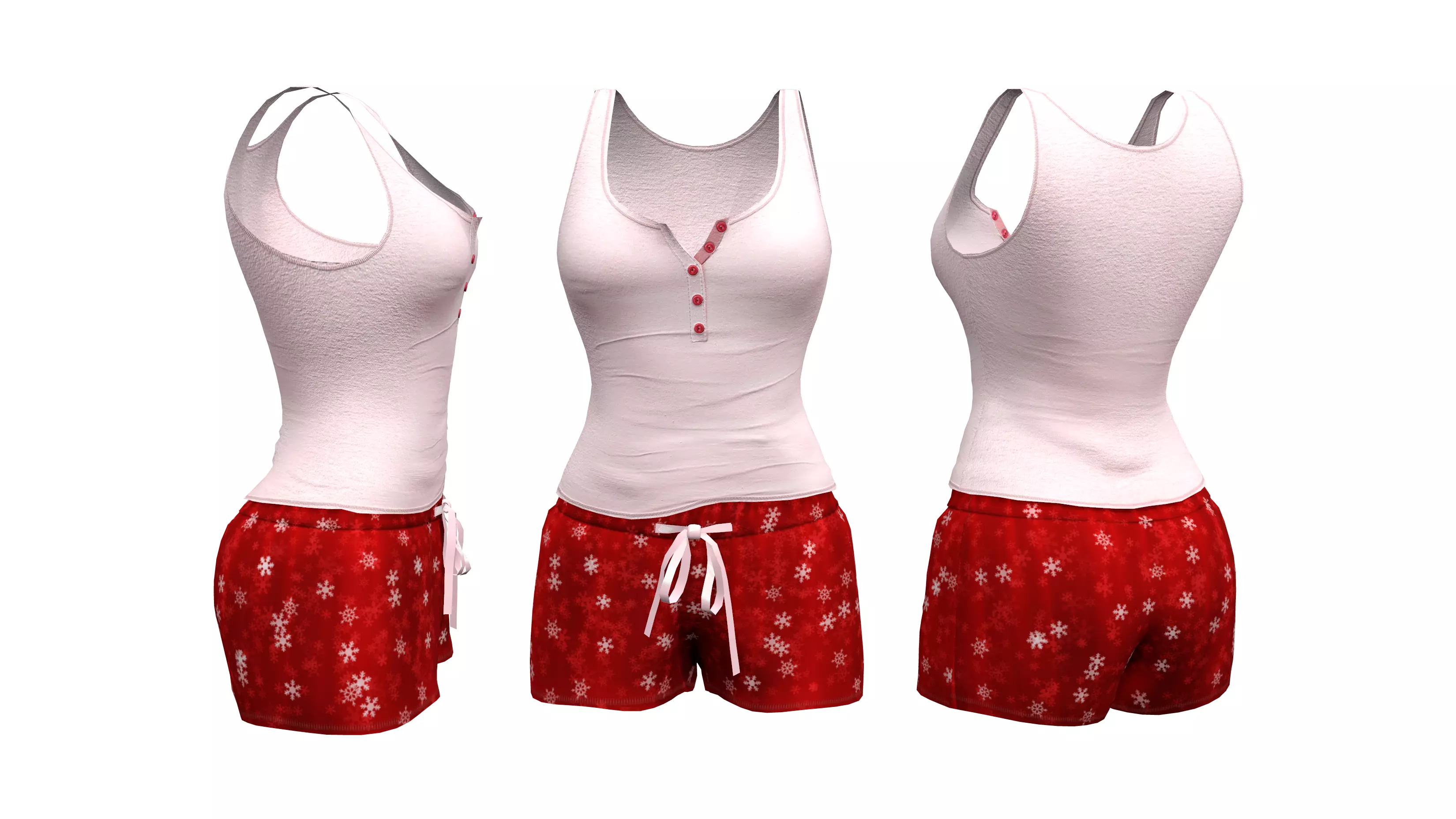 Short and Tank Pyjama Set Low-poly 3D model_0