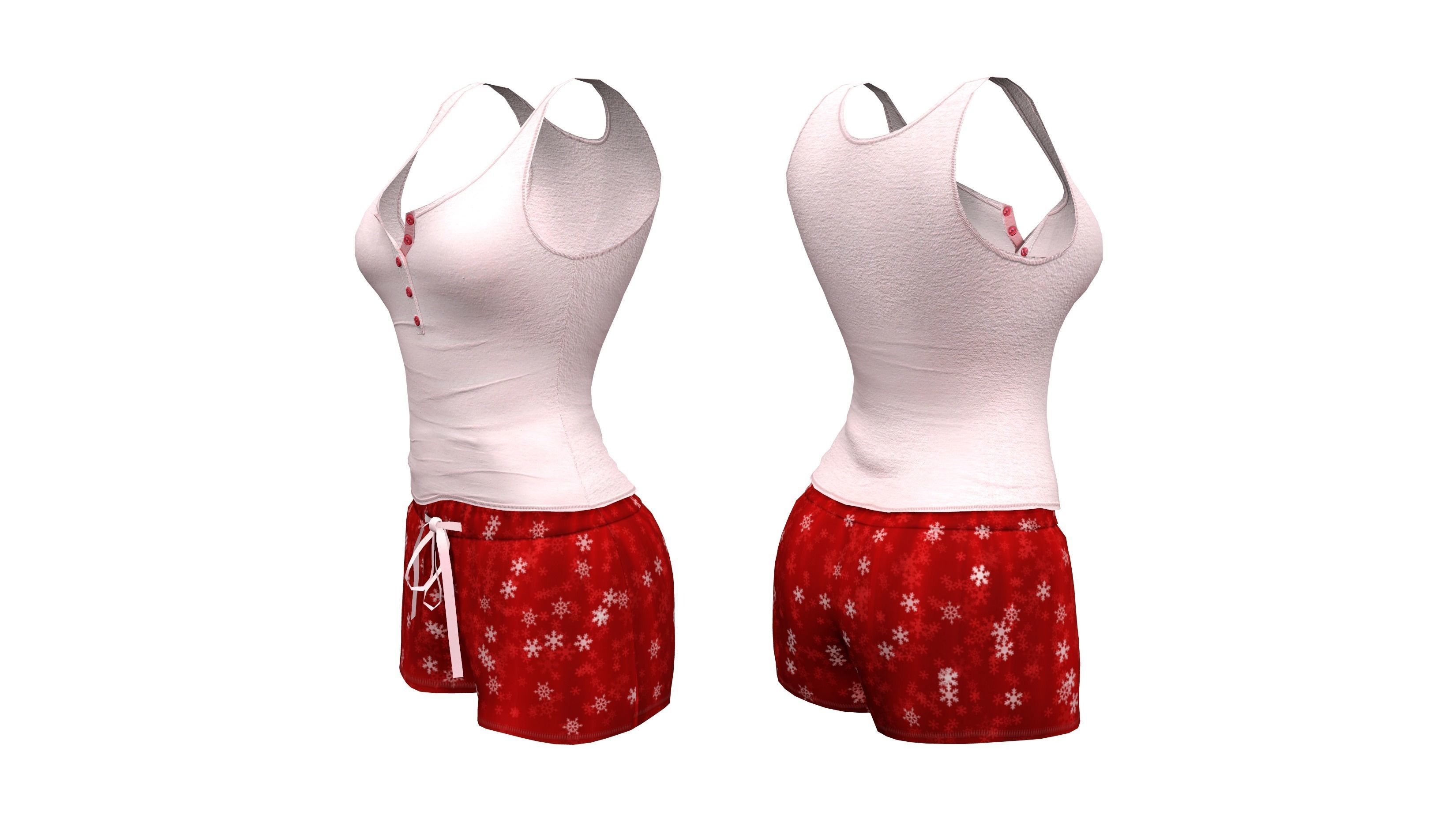 Short and Tank Pyjama Set Low-poly 3D model_2