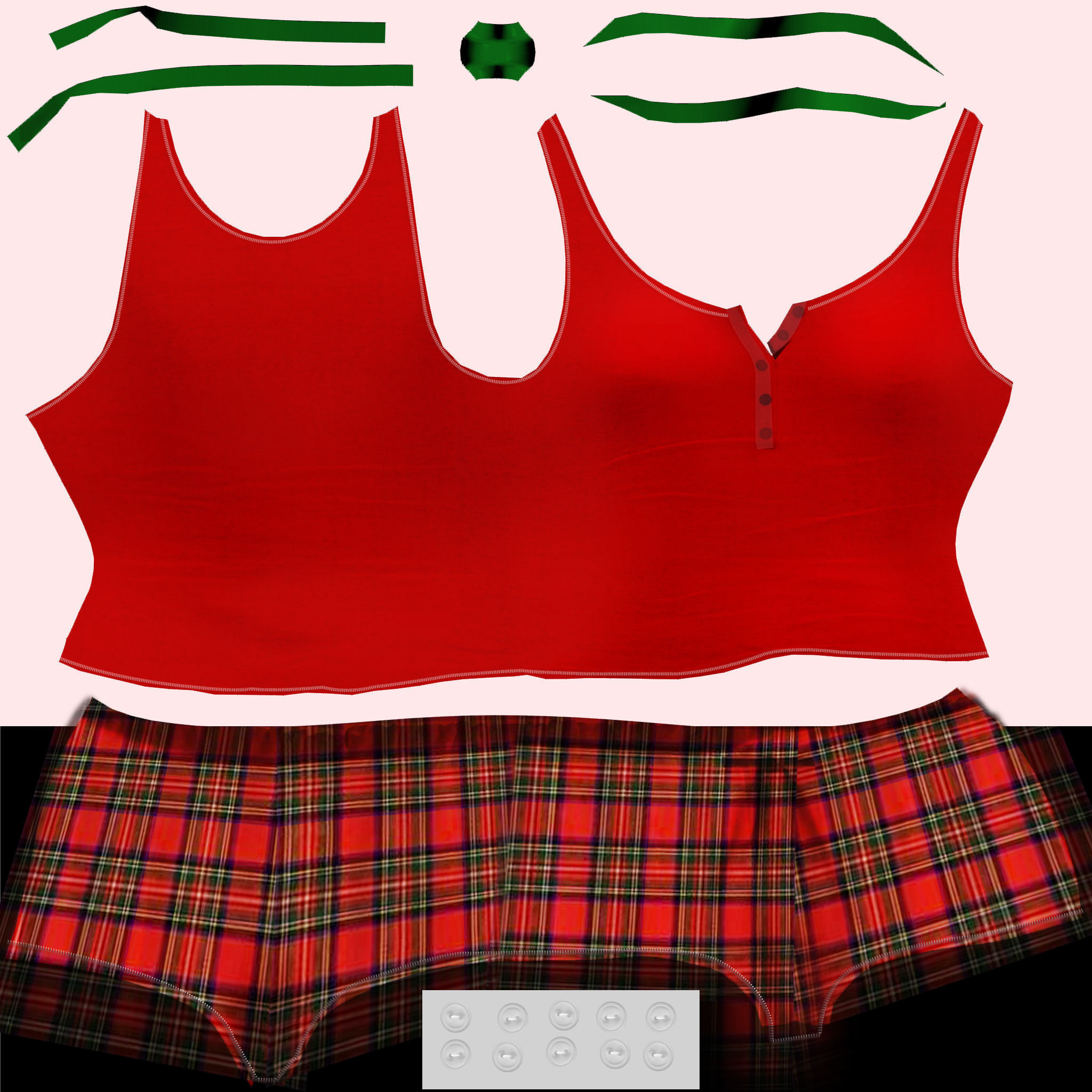 Short and Tank Pyjama Set Low-poly 3D model_7