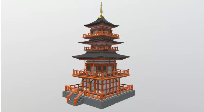 Japanese Temple 3d model Low-poly 3D model_0
