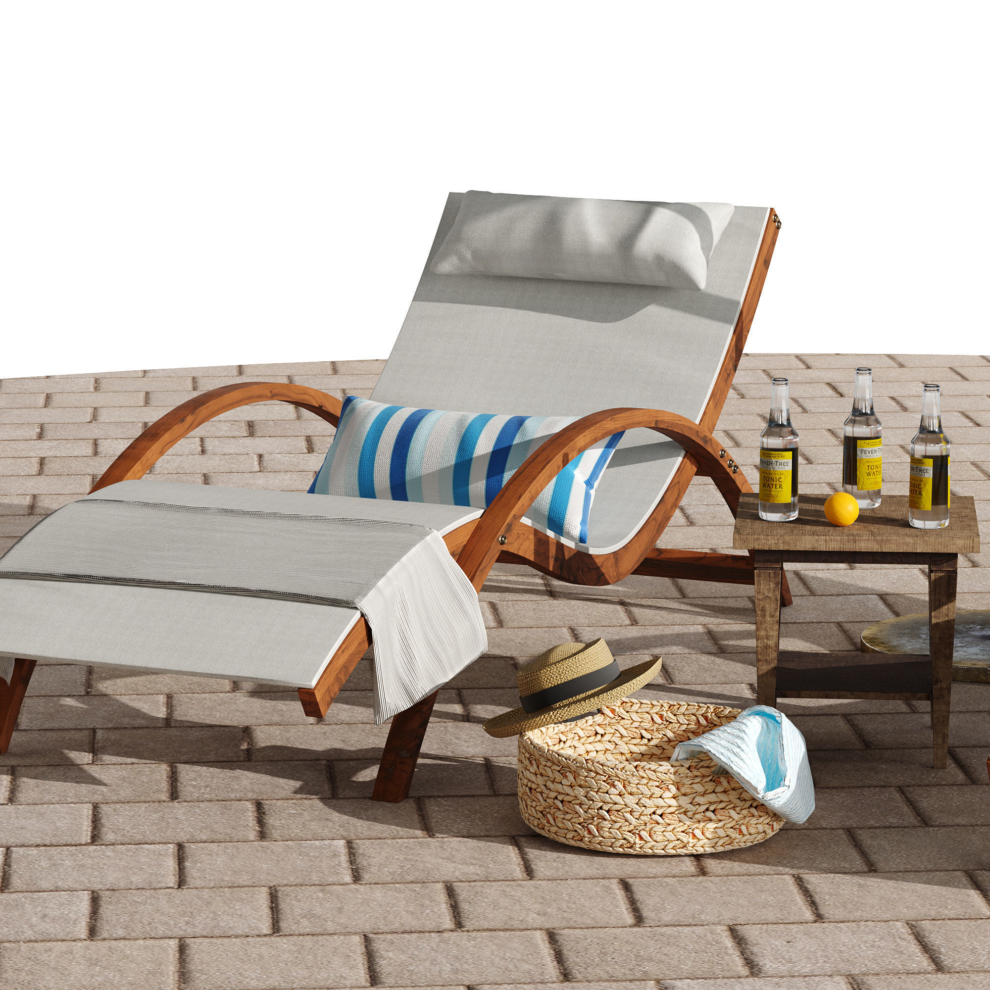 Beach umbrella and chaise longue set 4 3D model_29