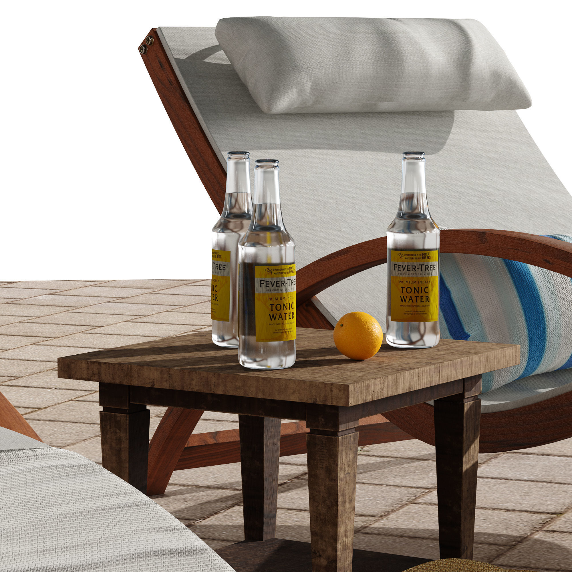 Beach umbrella and chaise longue set 4 3D model_30