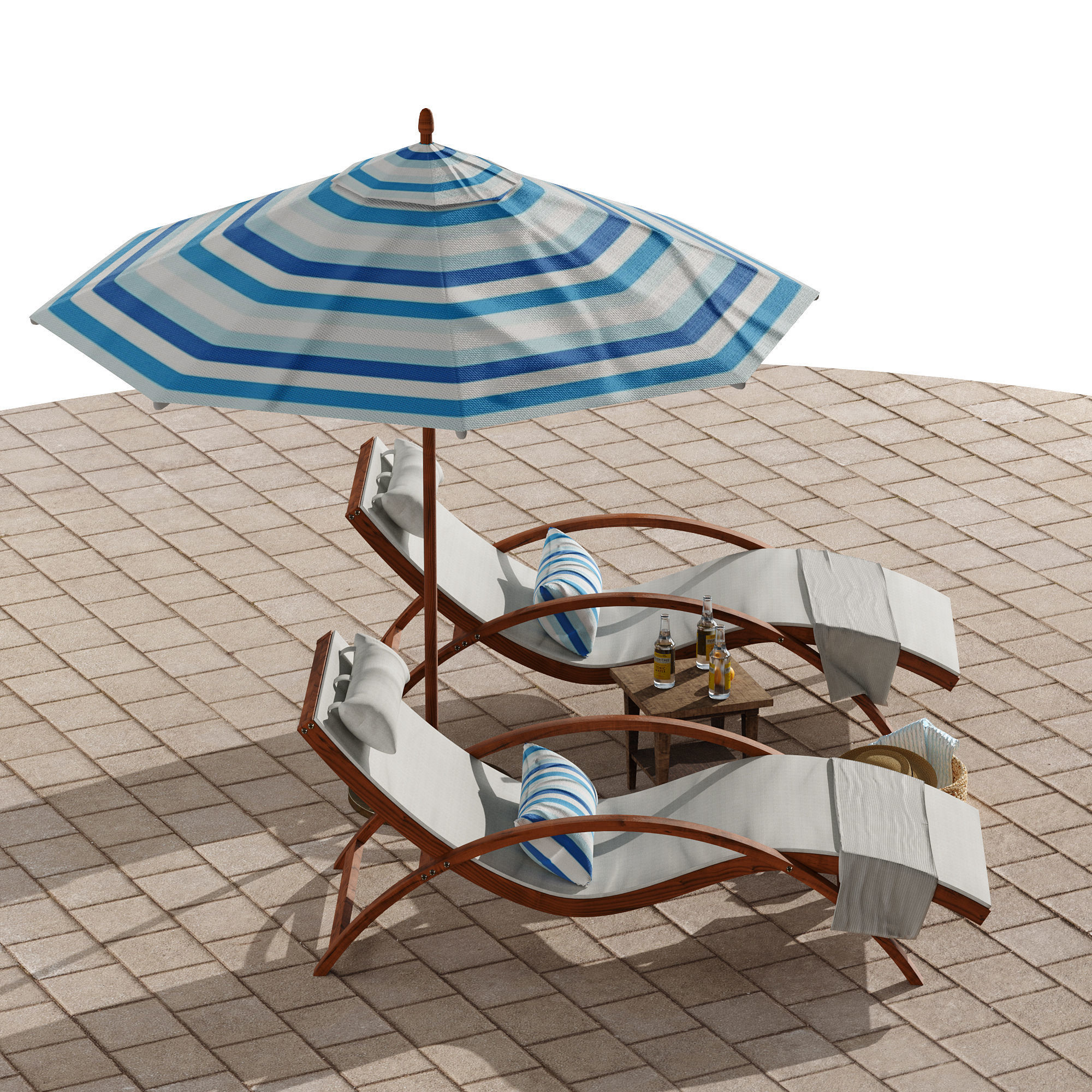 Beach umbrella and chaise longue set 4 3D model_19