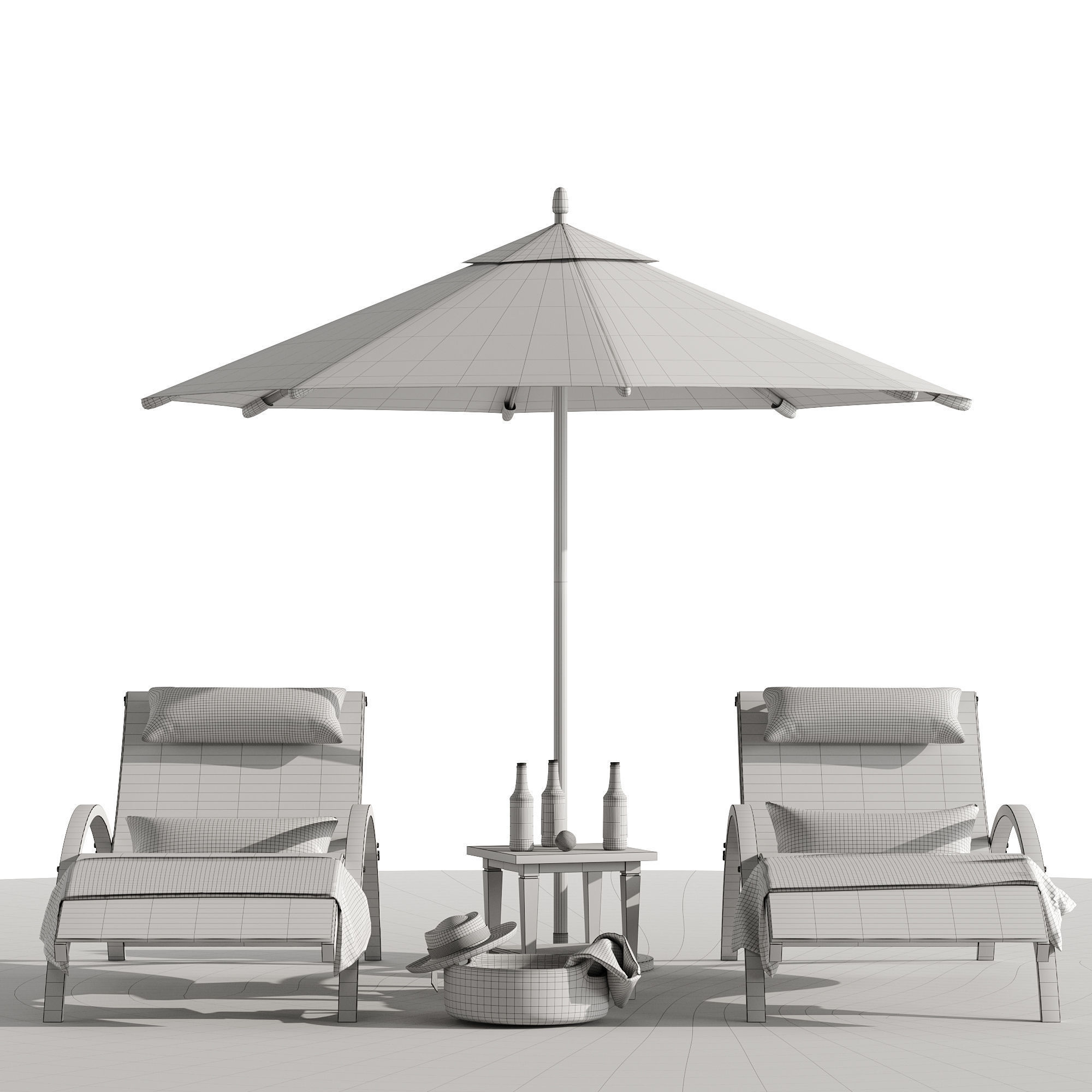 Beach umbrella and chaise longue set 4 3D model_8