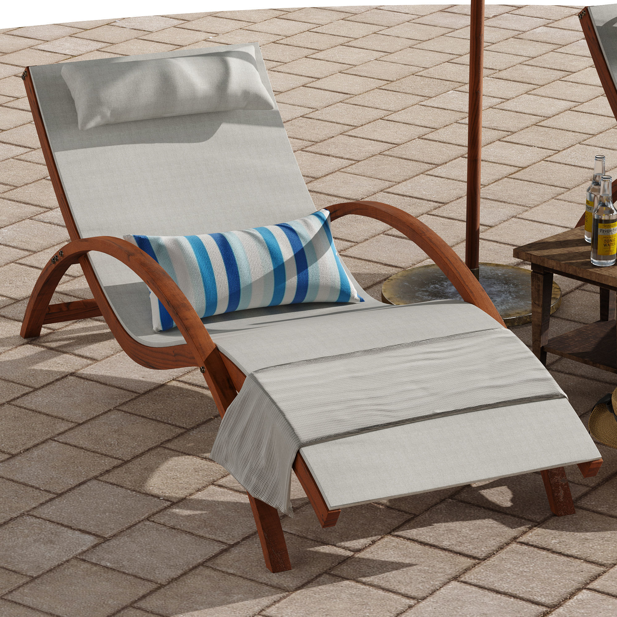 Beach umbrella and chaise longue set 4 3D model_25