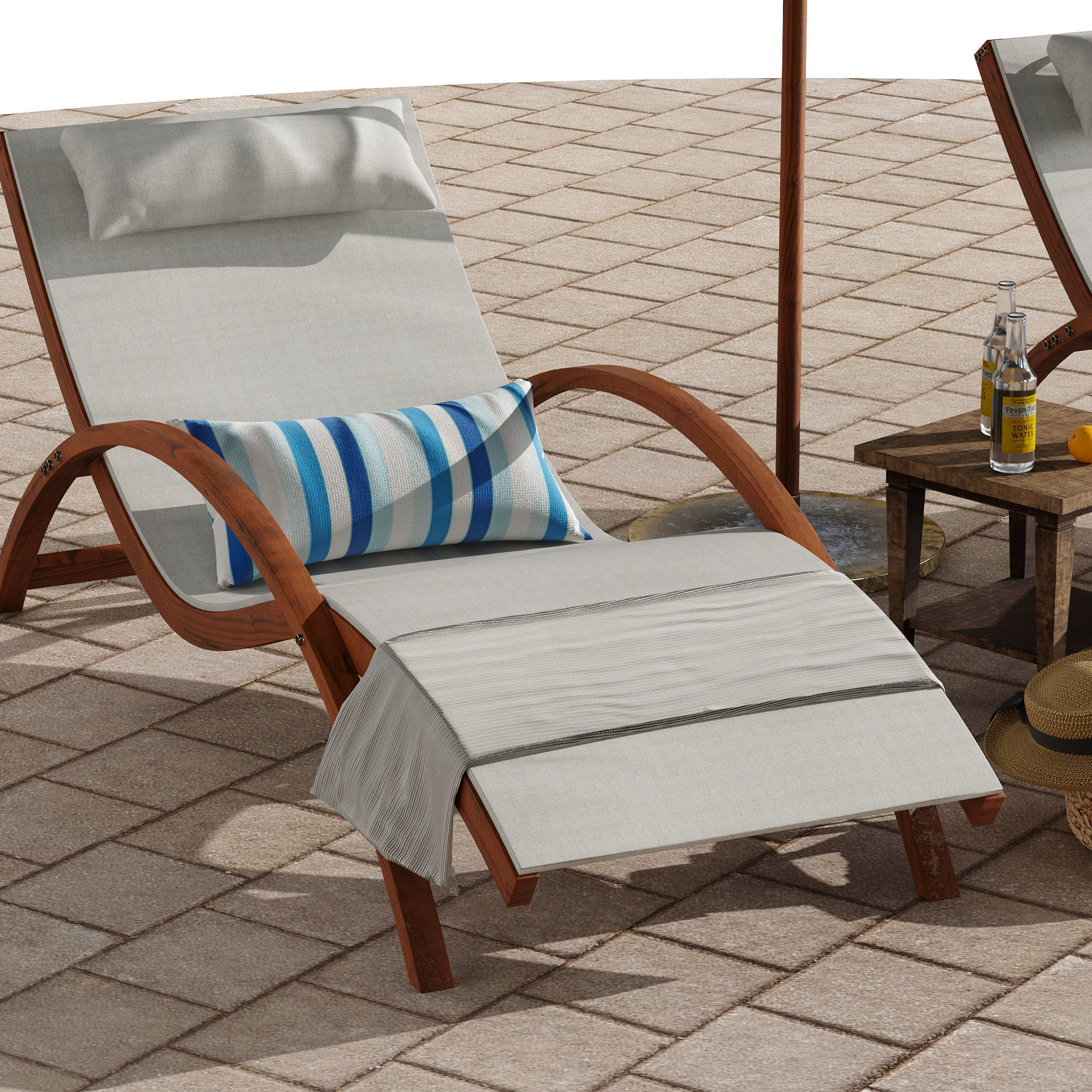 Beach umbrella and chaise longue set 4 3D model_28