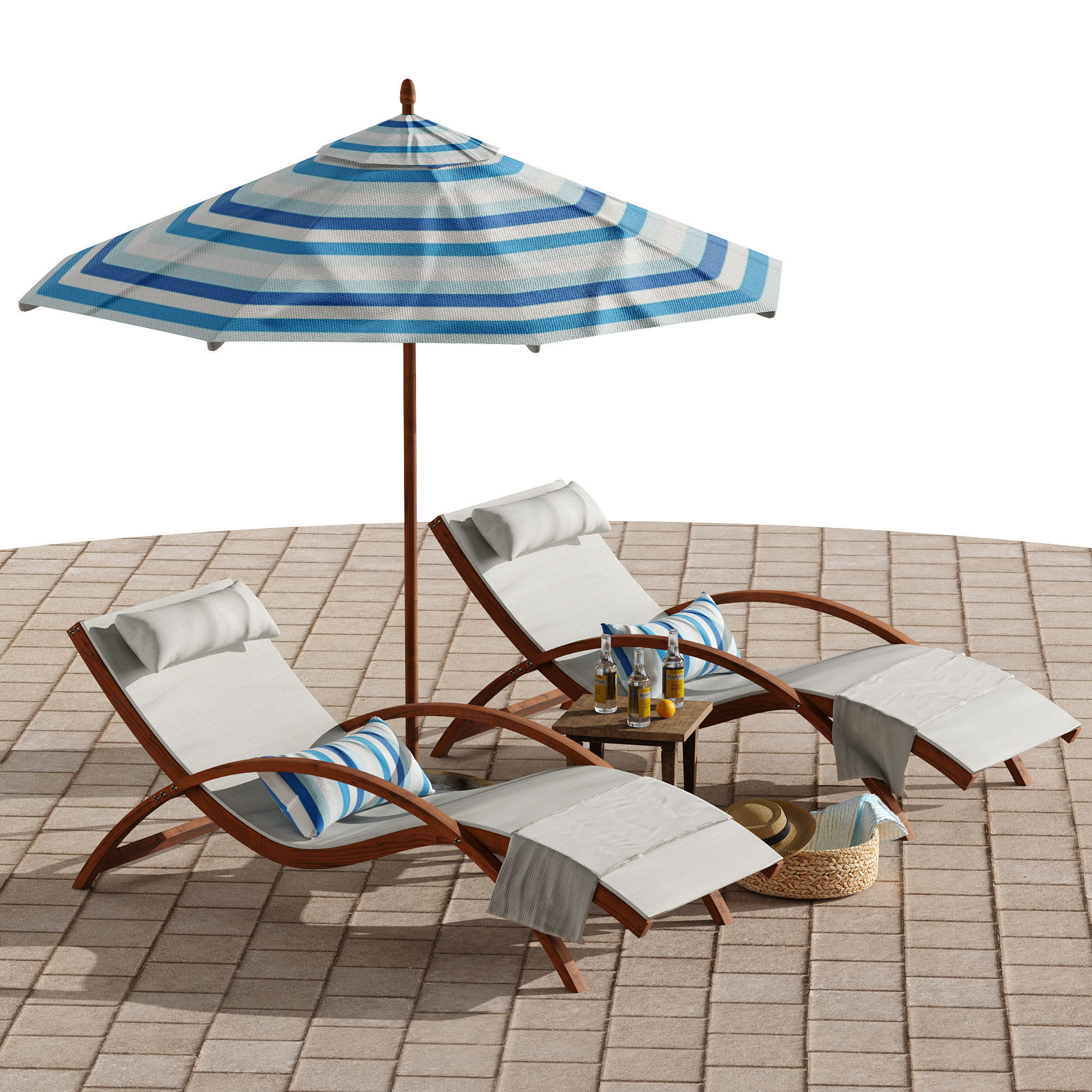 Beach umbrella and chaise longue set 4 3D model_17