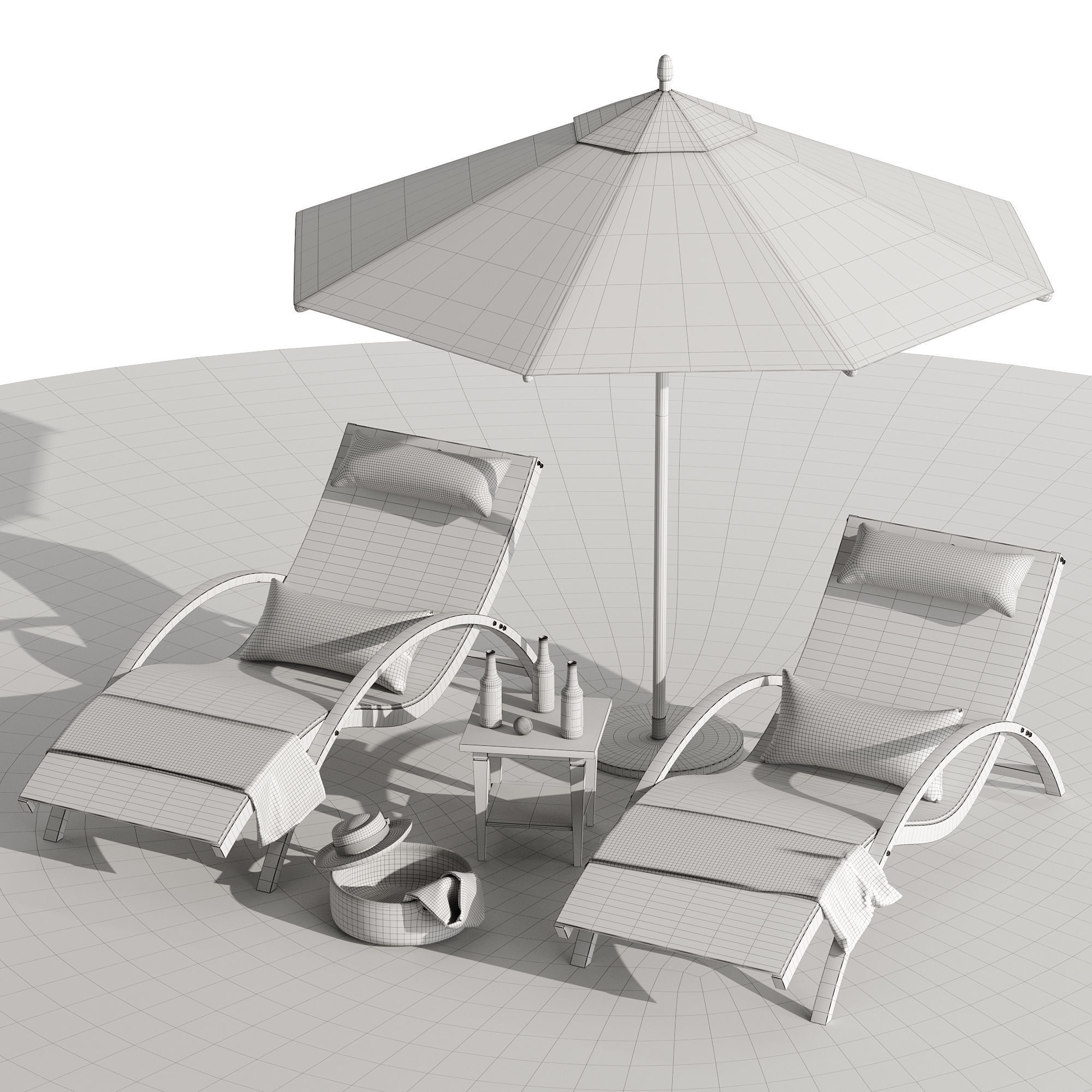 Beach umbrella and chaise longue set 4 3D model_22
