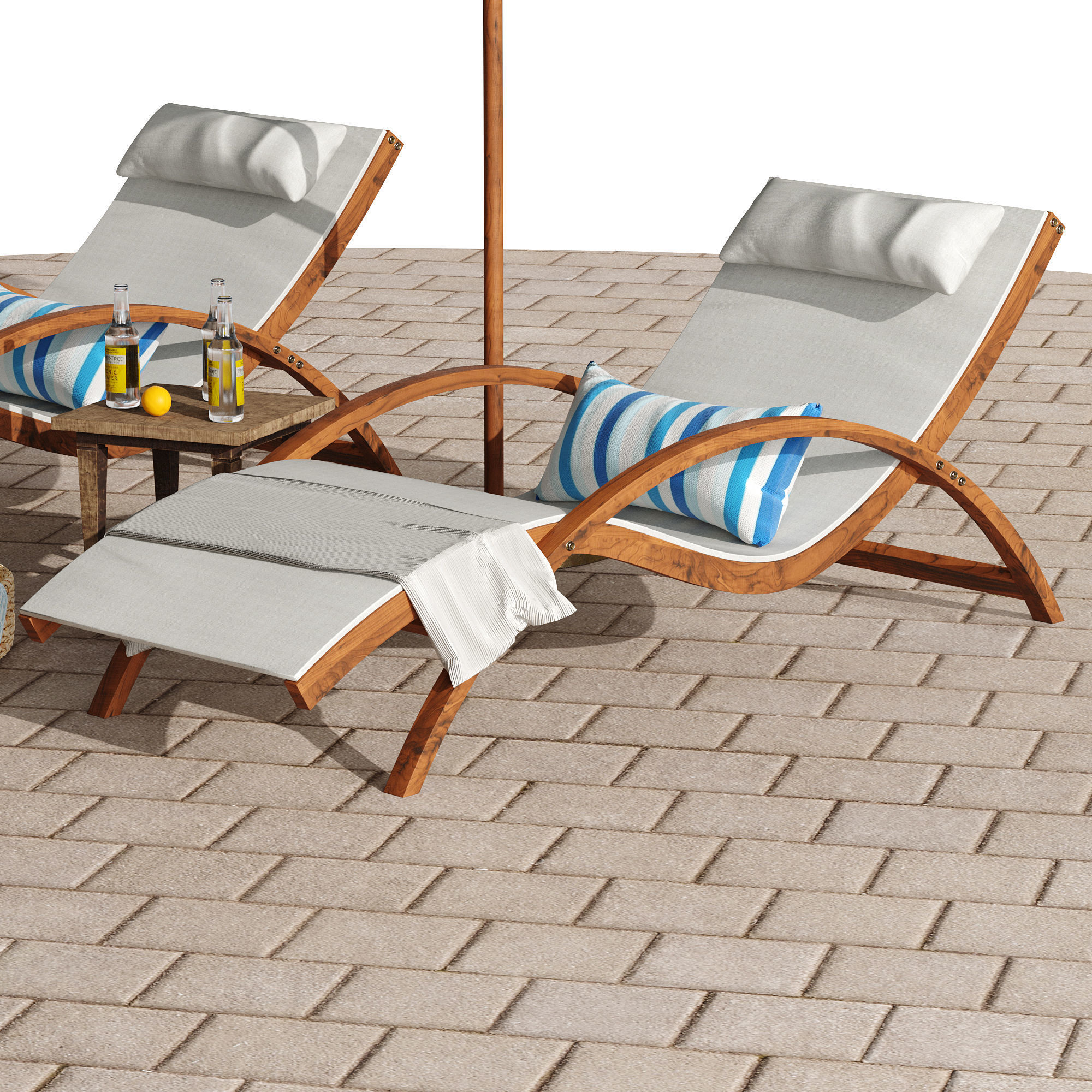 Beach umbrella and chaise longue set 4 3D model_27