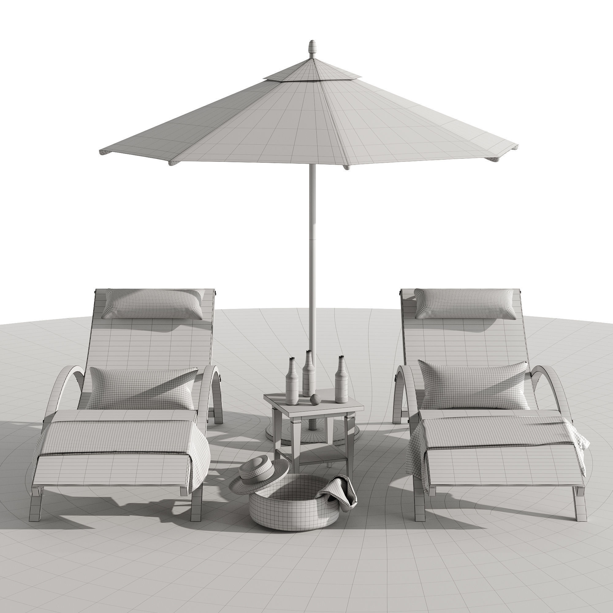 Beach umbrella and chaise longue set 4 3D model_4