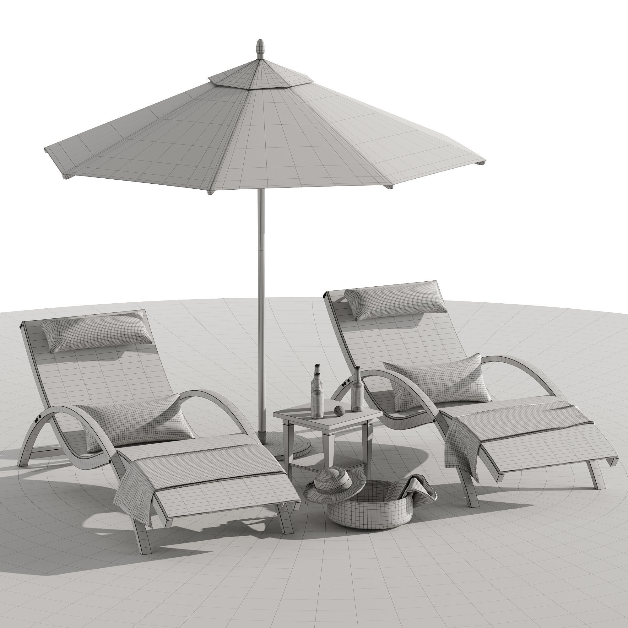 Beach umbrella and chaise longue set 4 3D model_21