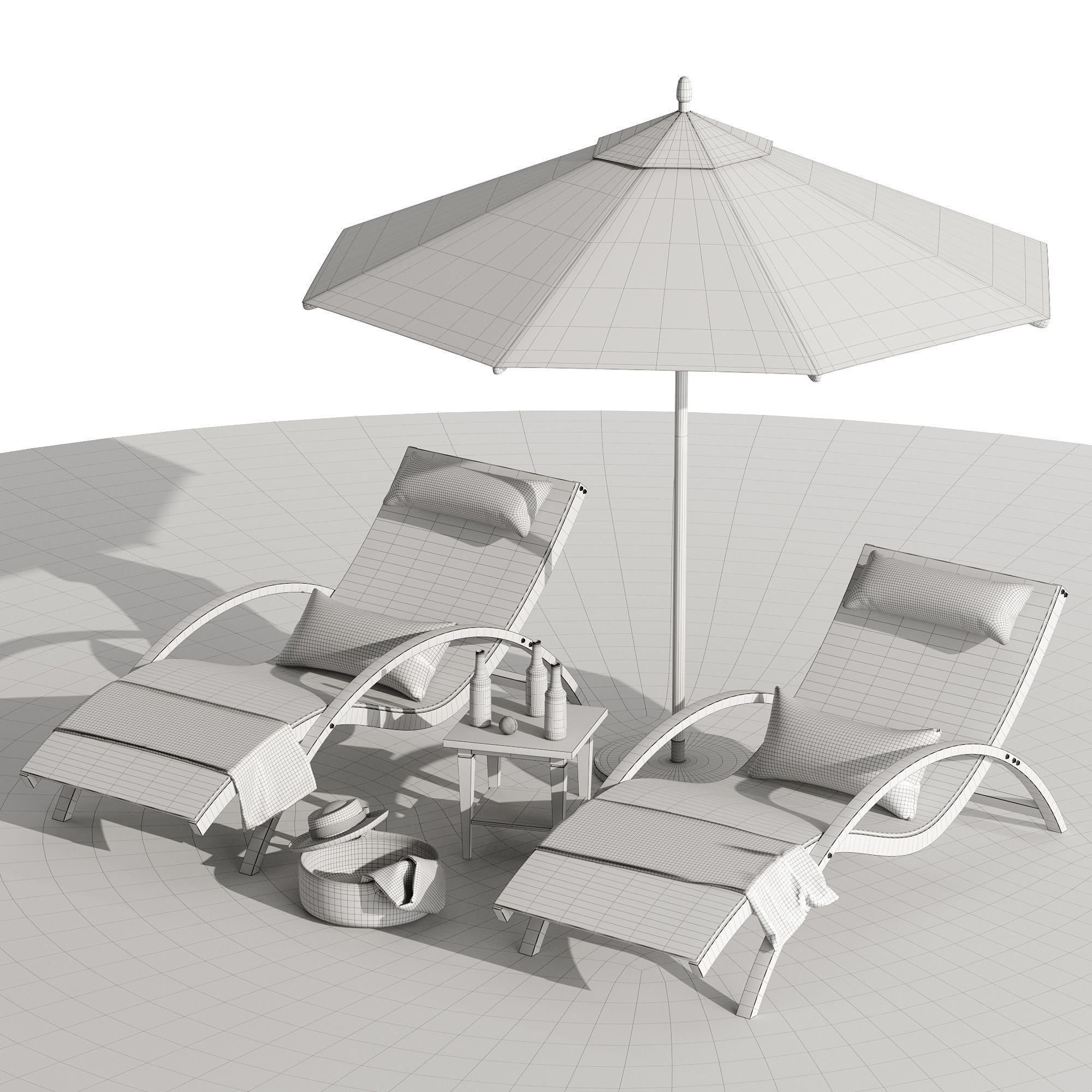 Beach umbrella and chaise longue set 4 3D model_24
