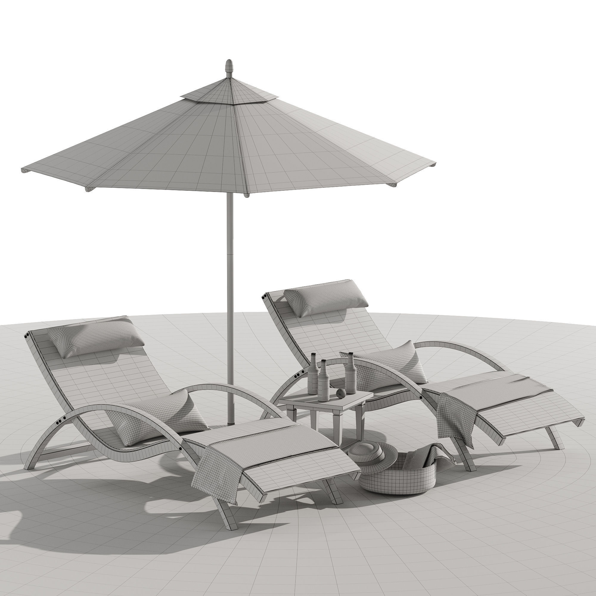 Beach umbrella and chaise longue set 4 3D model_23