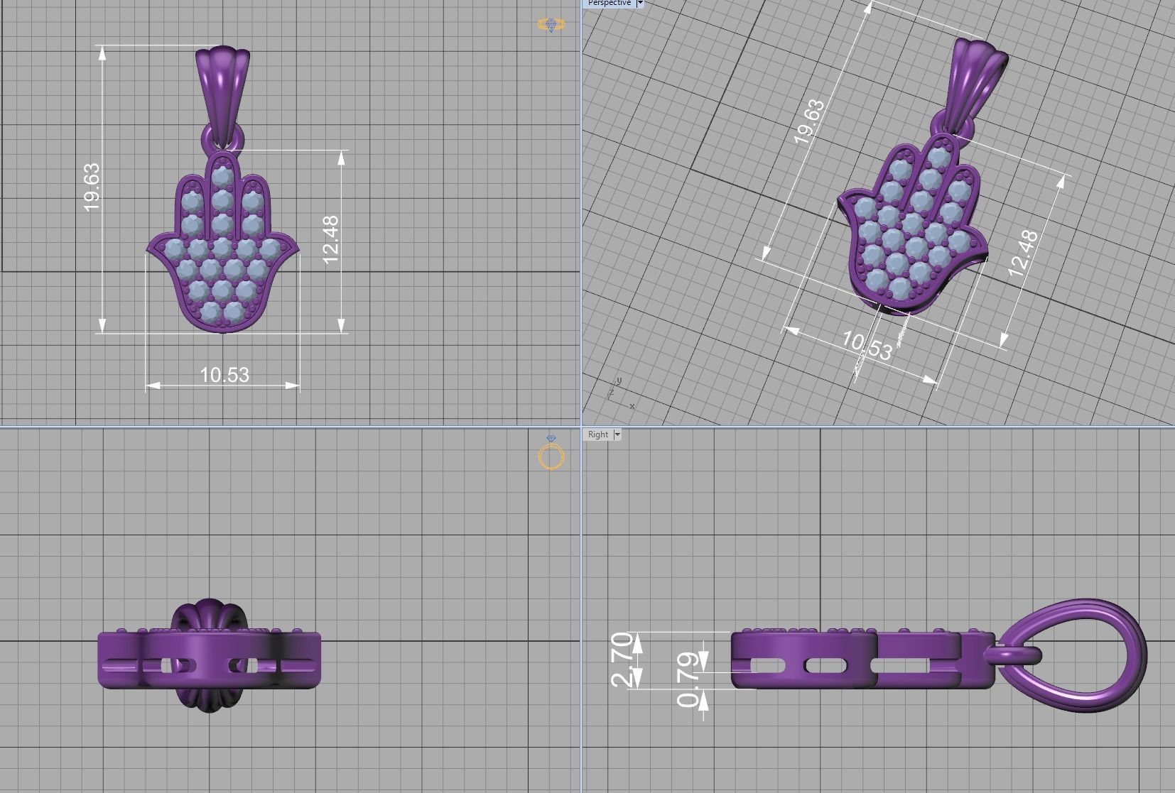 Small Hamsa Hand Pendant Necklace Two Sizes  3dmodel 3D print model_25