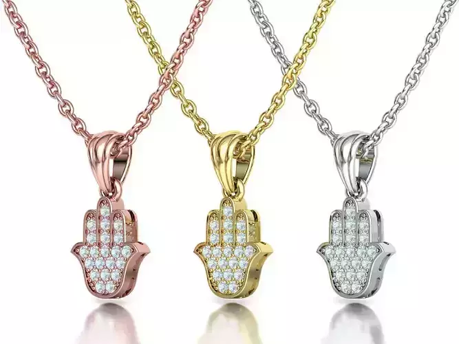 Small Hamsa Hand Pendant Necklace Two Sizes  3dmodel 3D print model