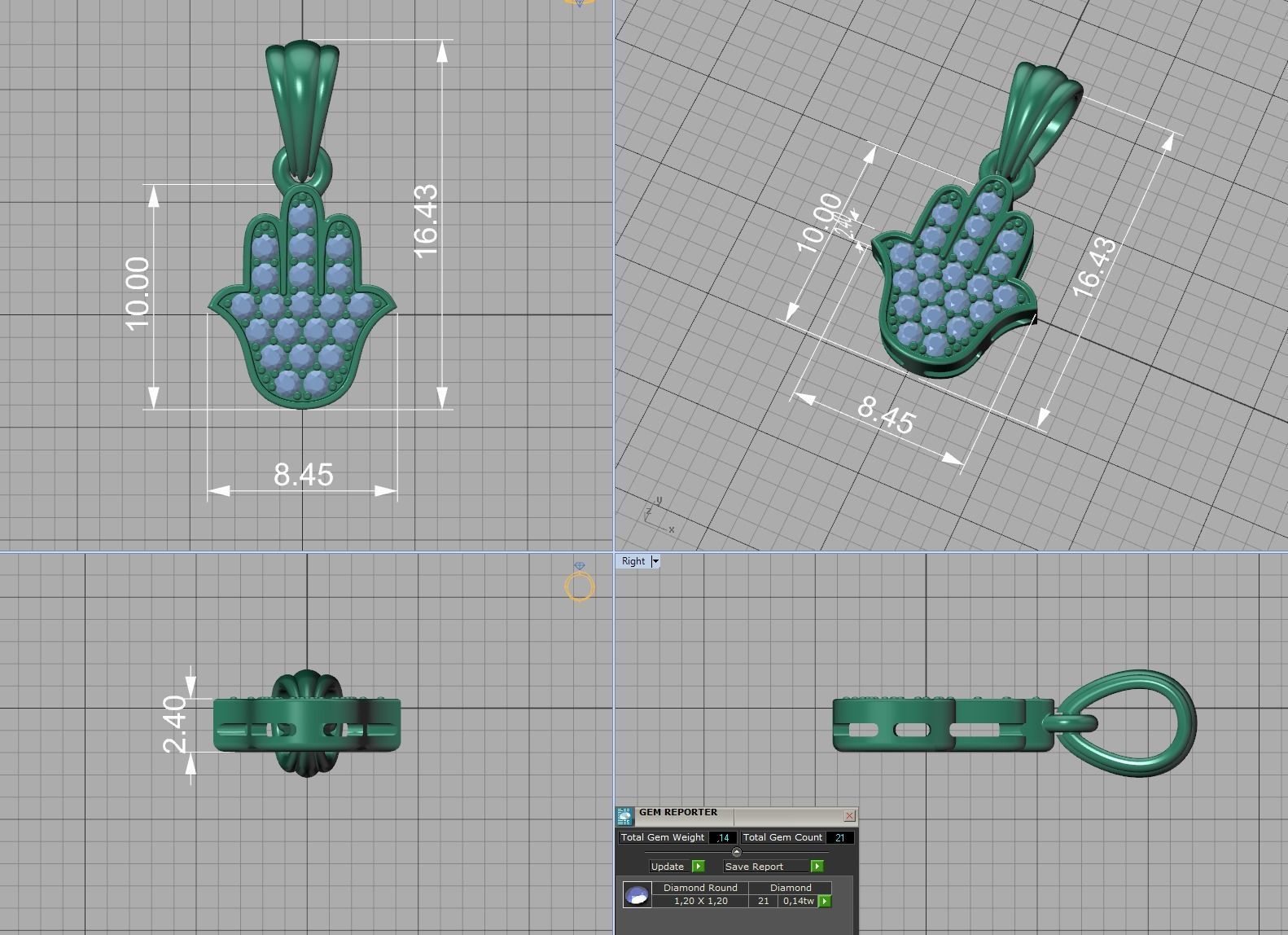 Small Hamsa Hand Pendant Necklace Two Sizes  3dmodel 3D print model_8