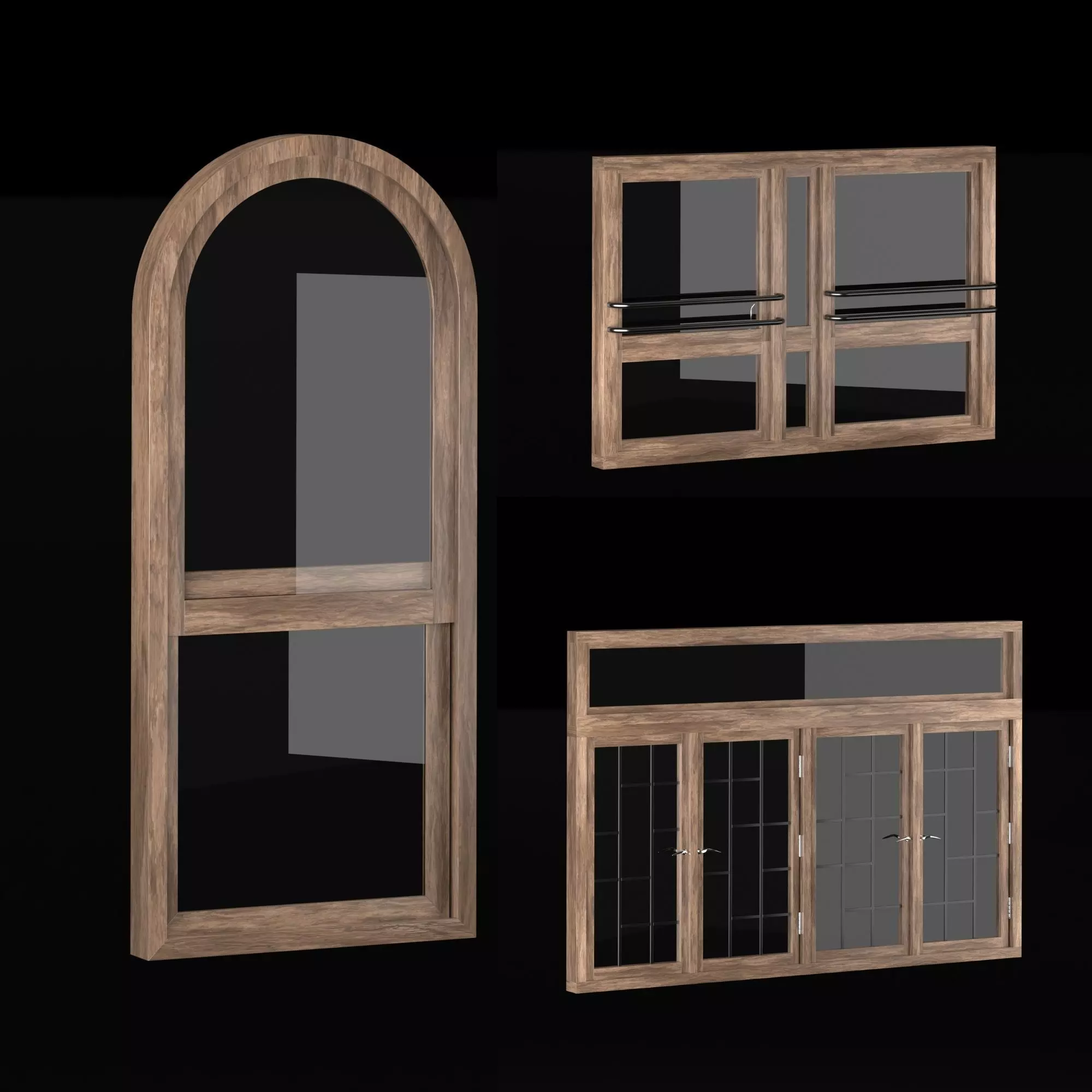 Modern Wooden windows 3D model_0