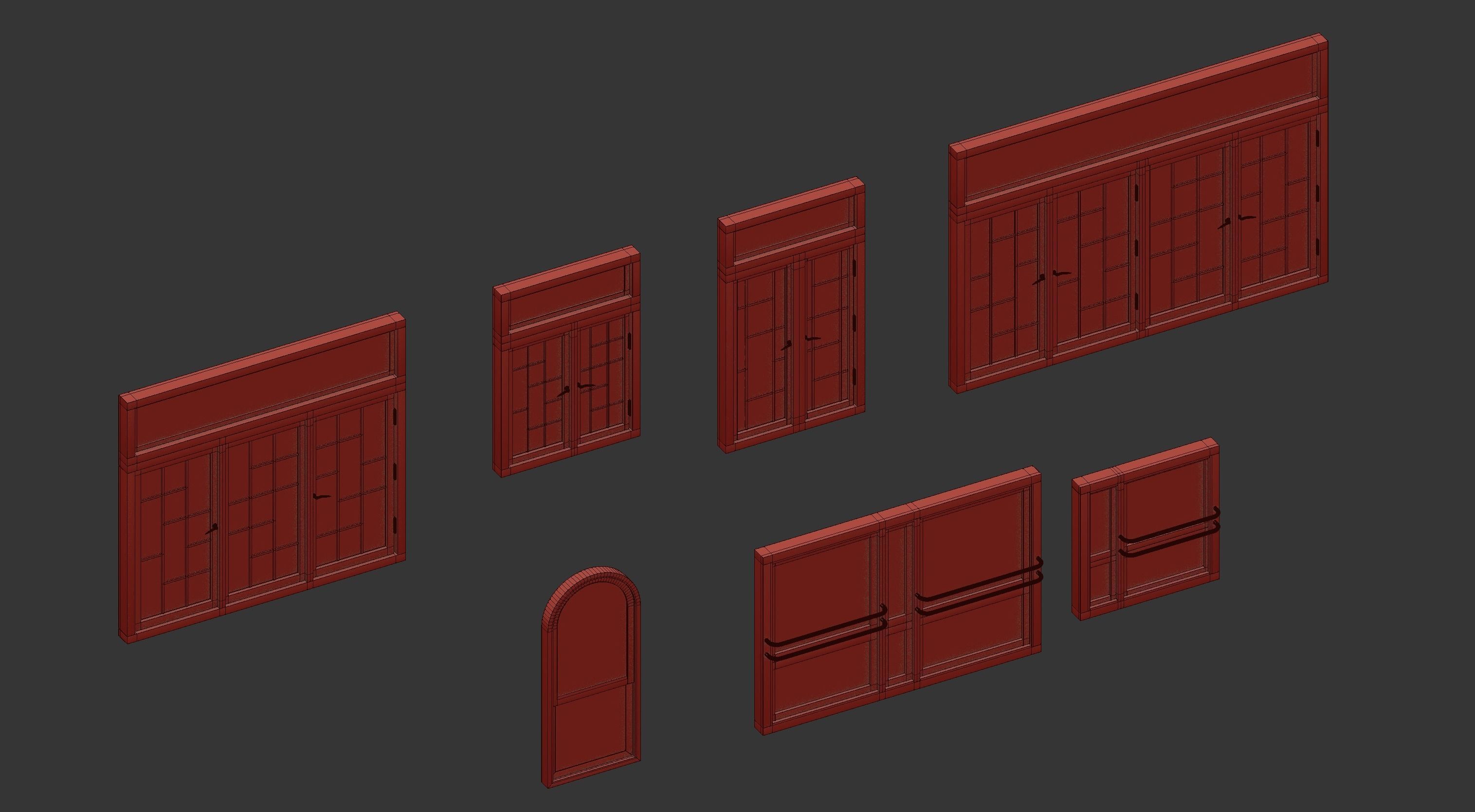 Modern Wooden windows 3D model_8