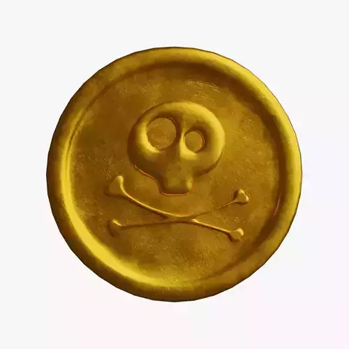 Golden Coin with Pirate Sign as Skull and Bones