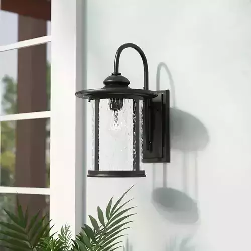 Wickford Textured Black Seeded Glass Outdoor Wall Lantern