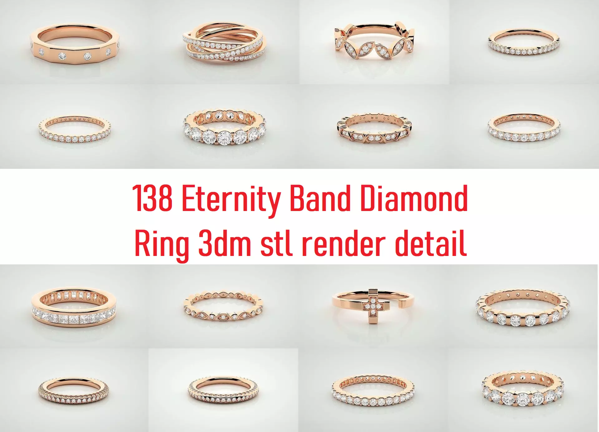 138 Eternity Band Diamond Ring 3dm stl render detail 3D Model Collection_0