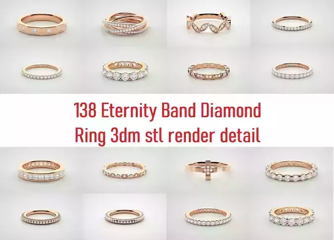 138 Eternity Band Diamond Ring 3dm stl render detail 3D Model Collection