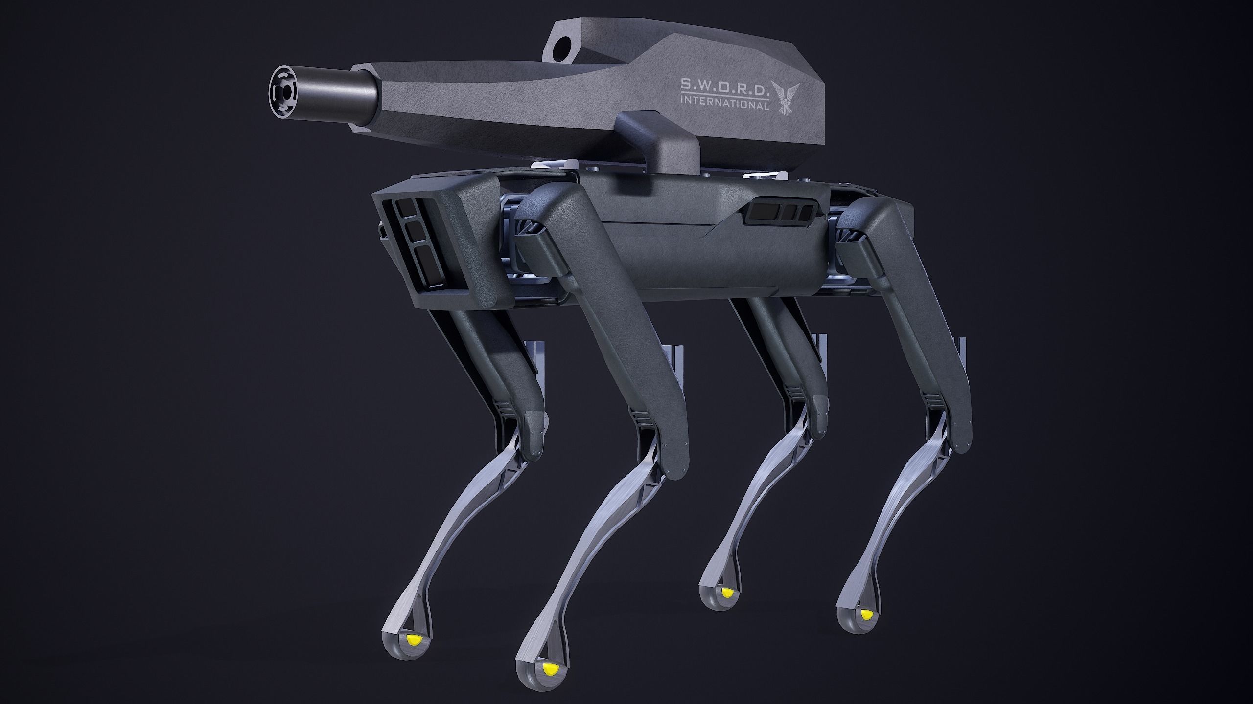 Military Robot Dog With The Rifle Gameready PBR Low-poly 3D model_3