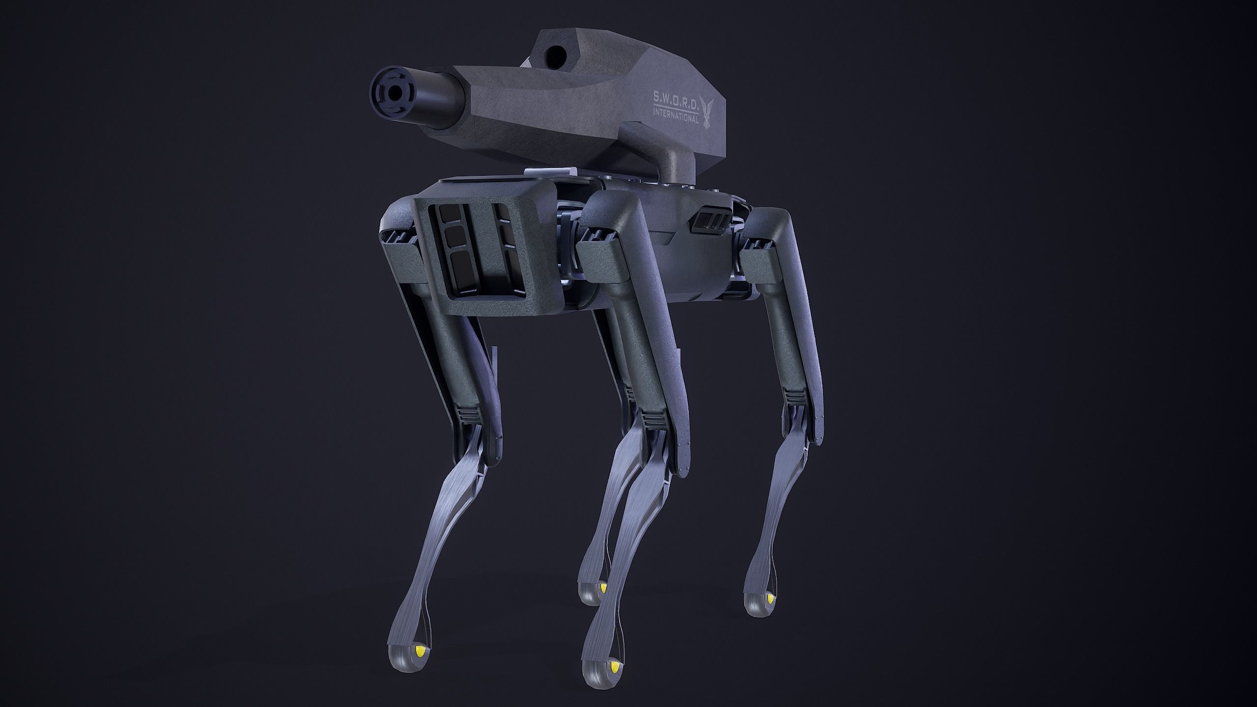 Military Robot Dog With The Rifle Gameready PBR Low-poly 3D model_4