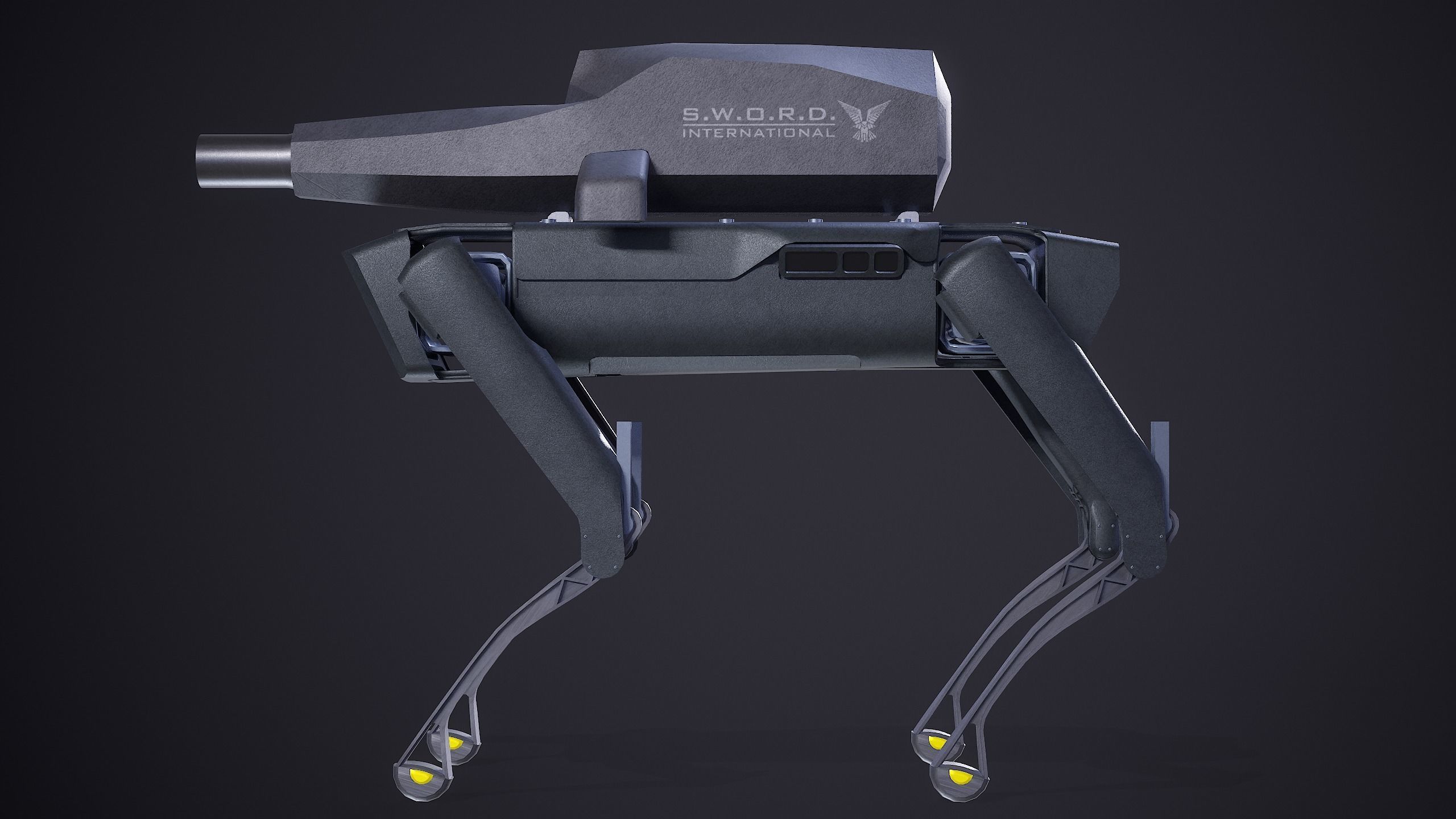 Military Robot Dog With The Rifle Gameready PBR Low-poly 3D model_11