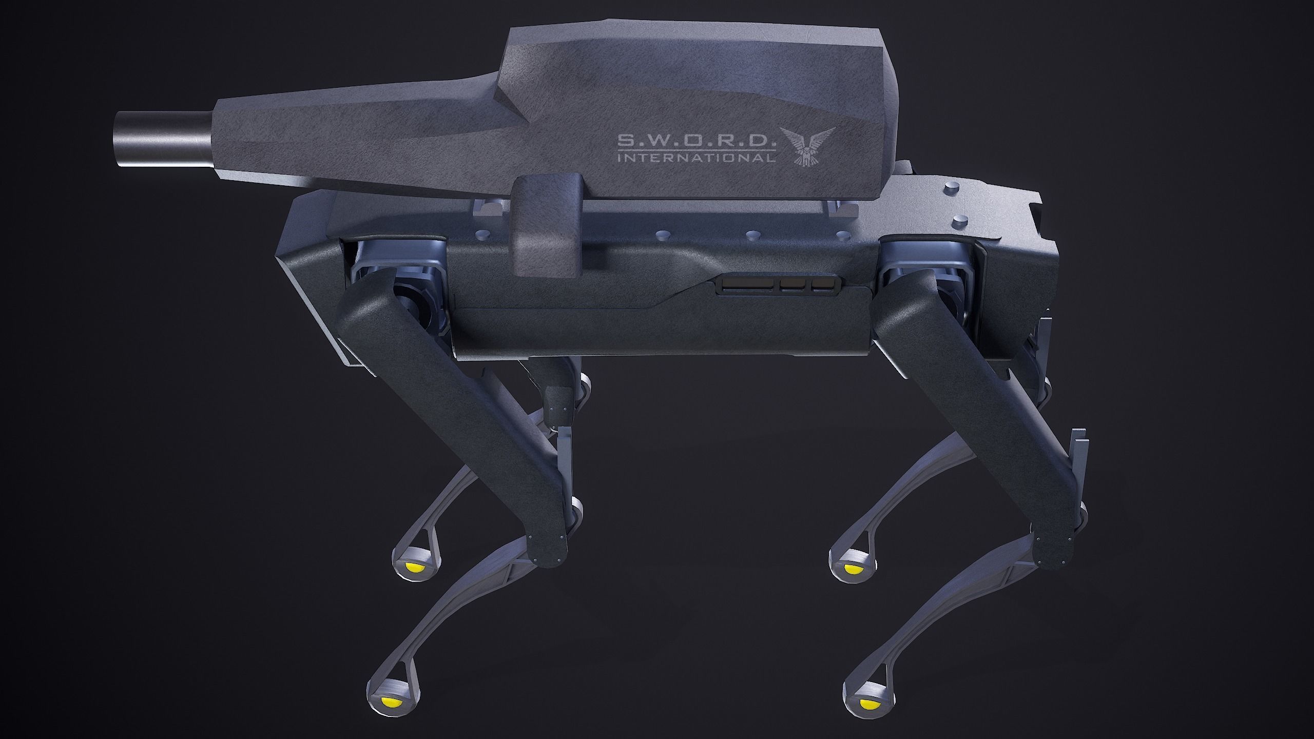 Military Robot Dog With The Rifle Gameready PBR Low-poly 3D model_12