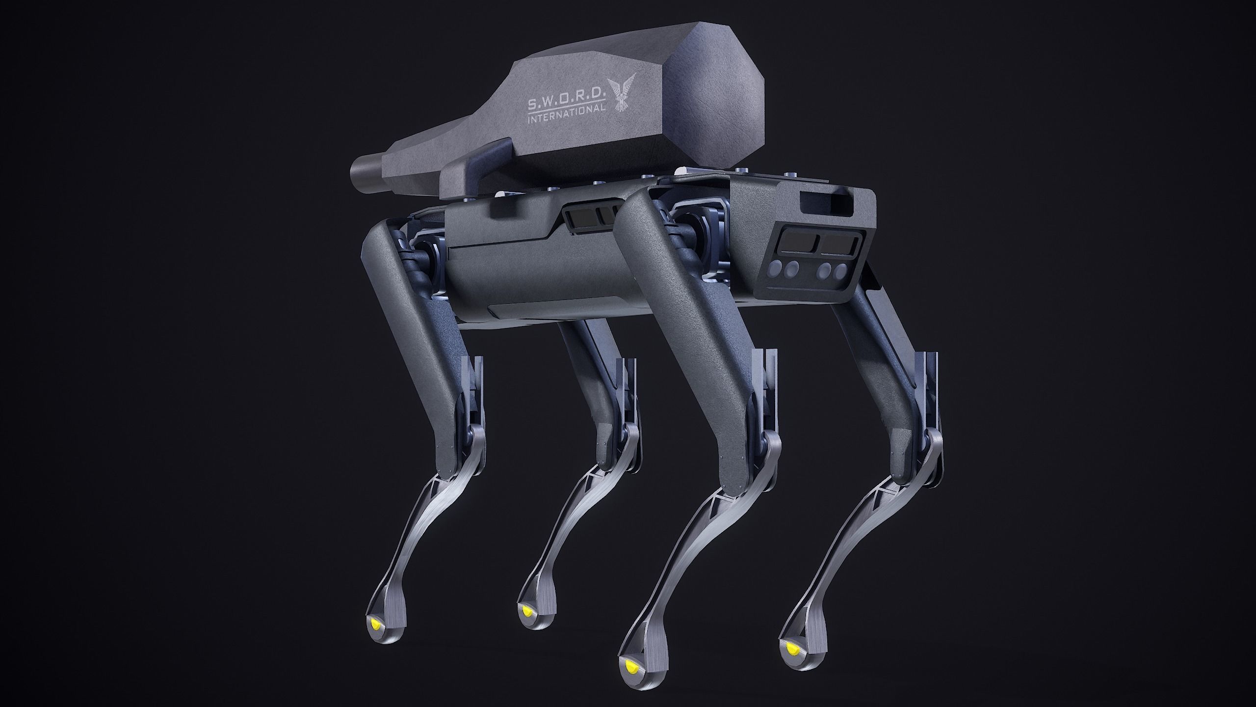 Military Robot Dog With The Rifle Gameready PBR Low-poly 3D model_10