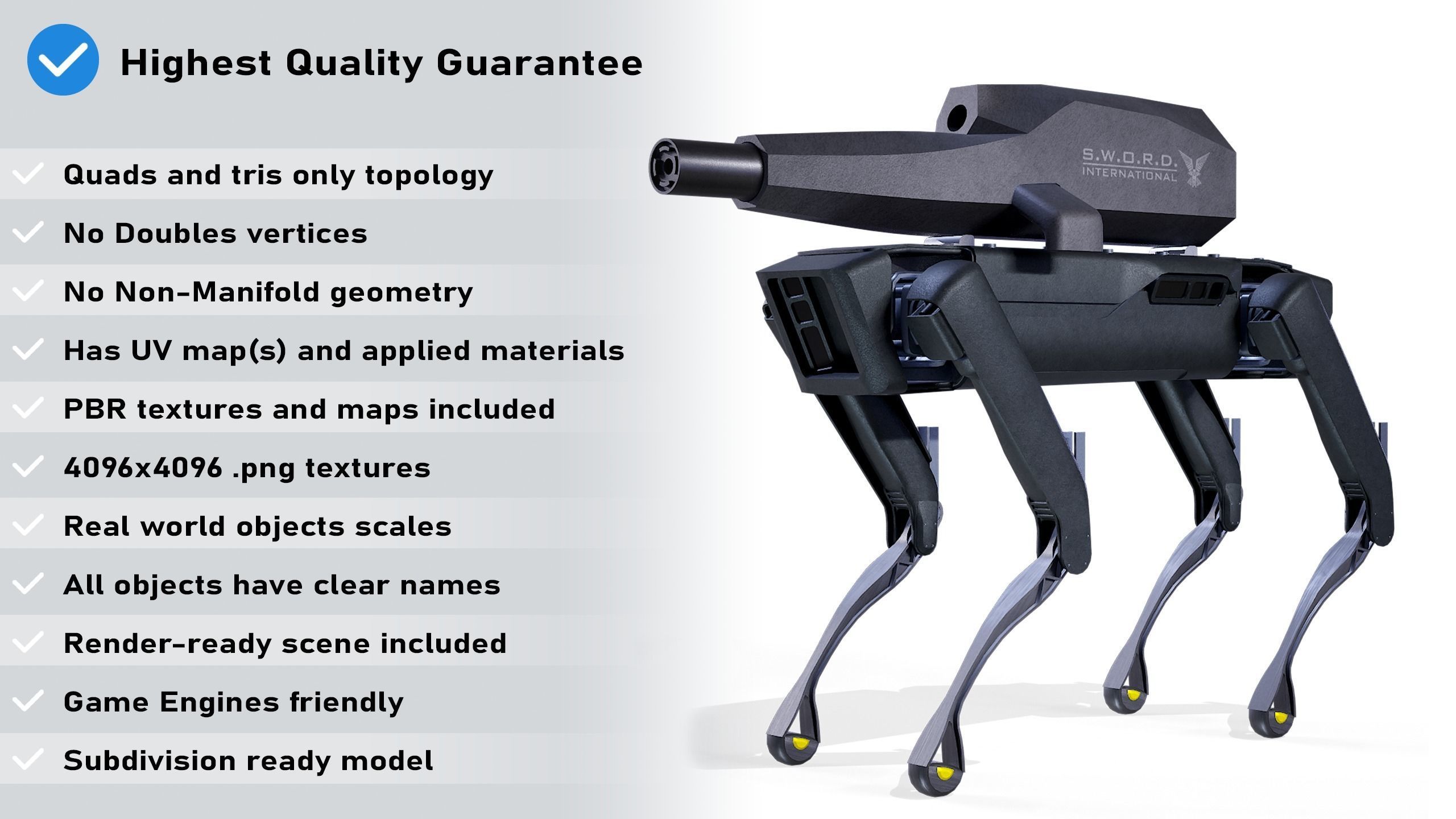 Military Robot Dog With The Rifle Gameready PBR Low-poly 3D model_2