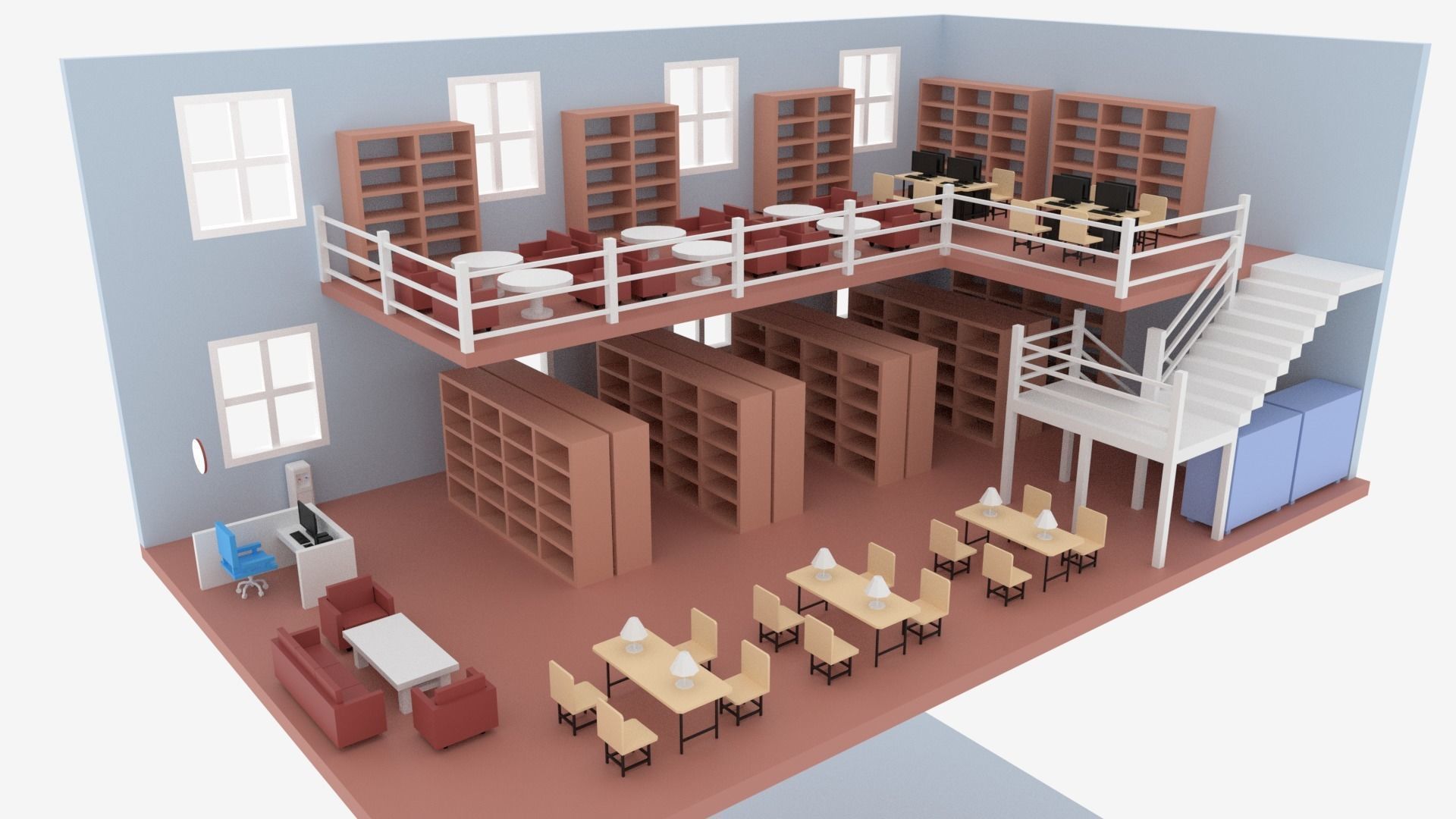 Cartoon Library Interior 3D model_3