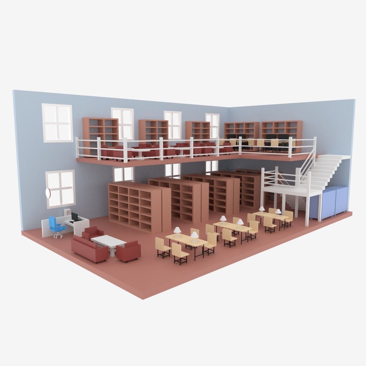 Cartoon Library Interior 3D model_5