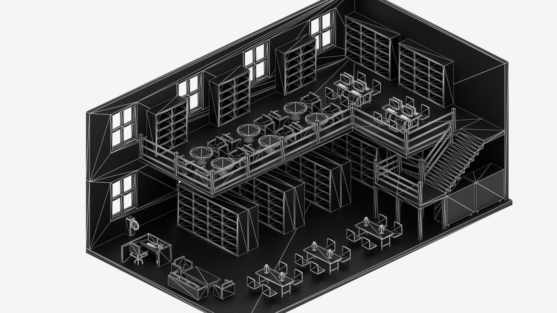 Cartoon Library Interior 3D model_2
