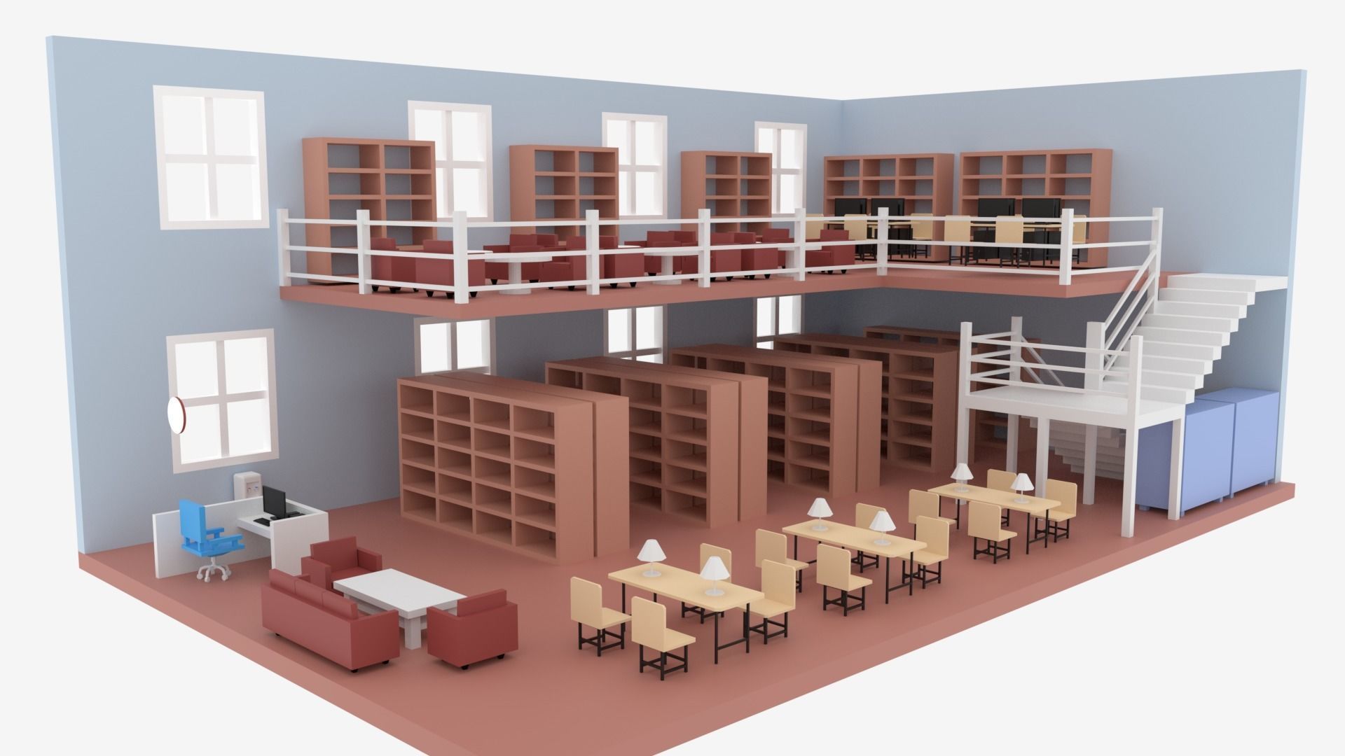 Cartoon Library Interior 3D model_7