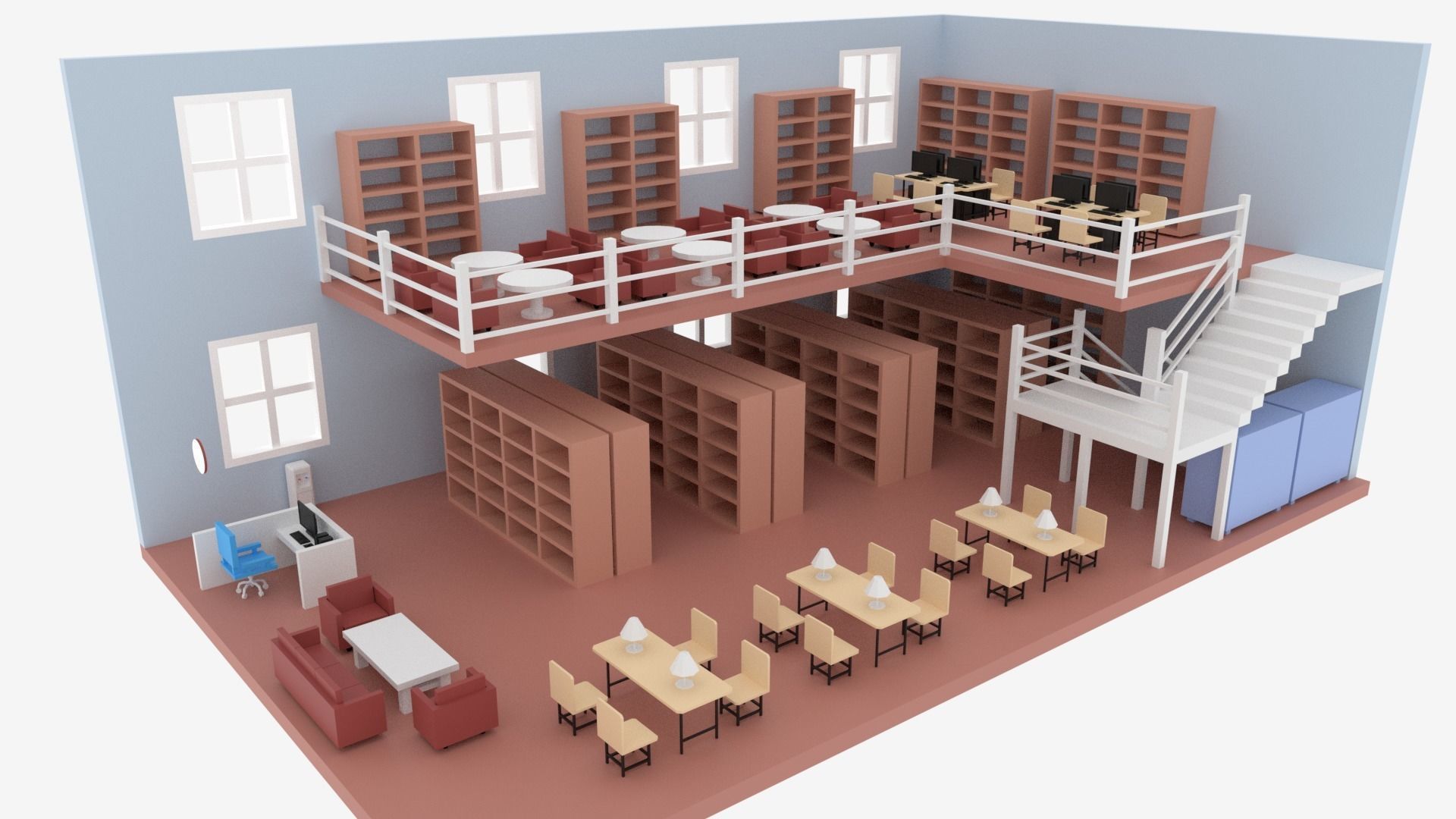 Cartoon Library Interior 3D model_4