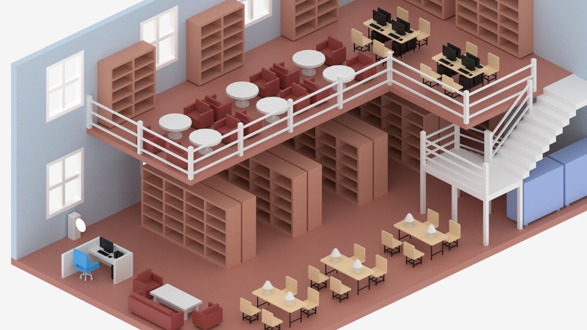 Cartoon Library Interior 3D model_8