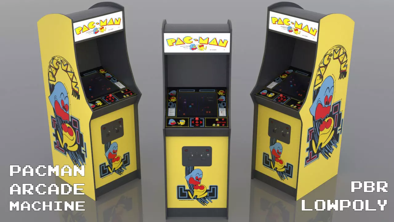Pacman Arcade Cabinet Low-poly 3D model_0