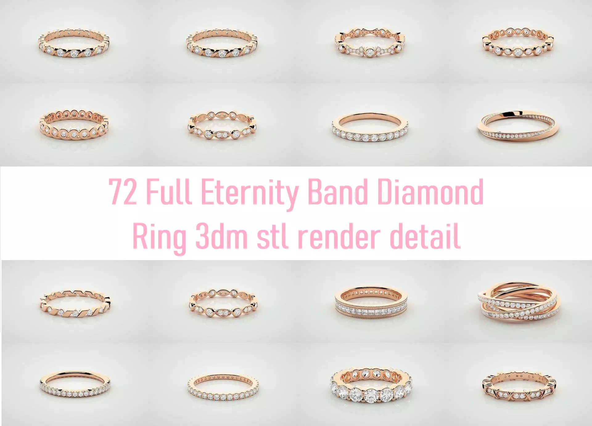 72 Full Eternity Band Diamond Ring 3dm stl render detail 3D Model Collection_0
