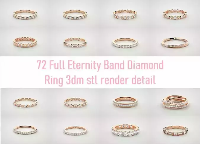 72 Full Eternity Band Diamond Ring 3dm stl render detail  3D Model Collection